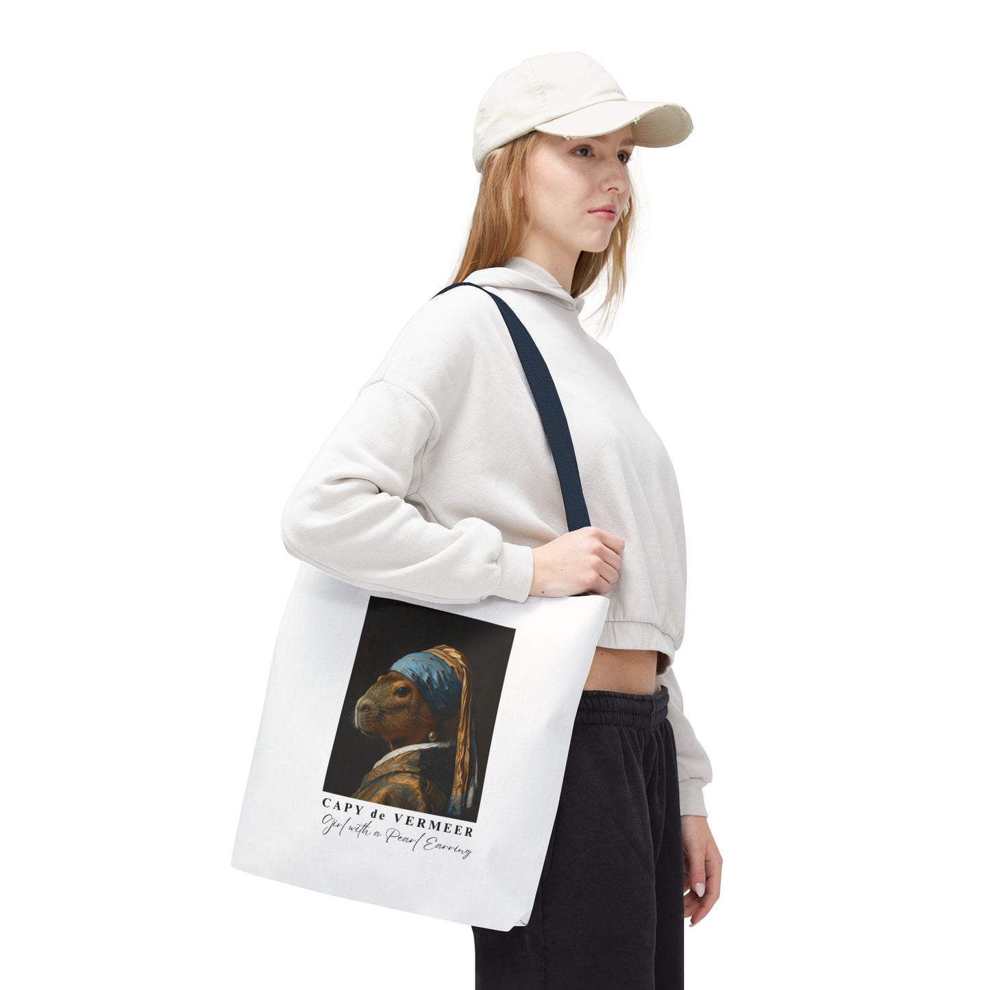 Capybara Tote Bag – Capy de Vermeer Girl with a Pearl Earring Parody – Funny Art Lover Gift, Quirky Canvas Bag