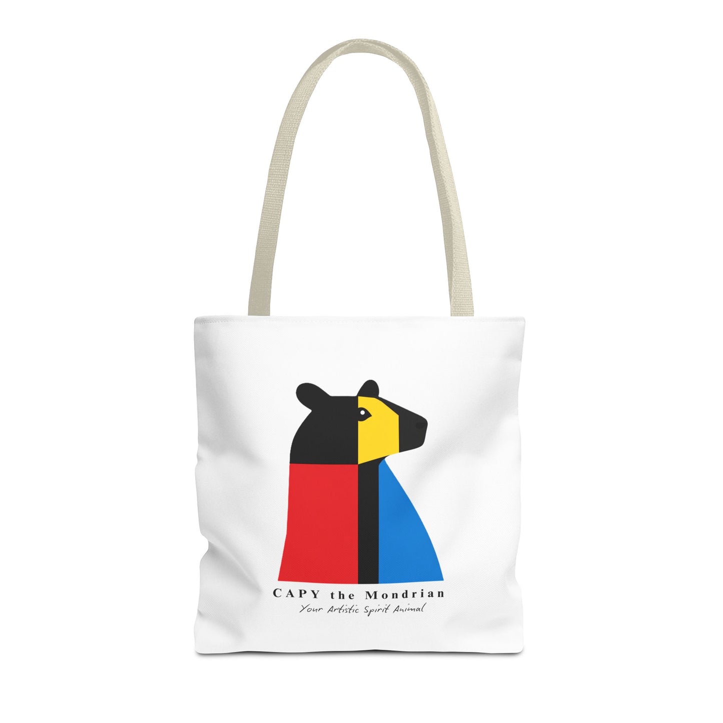 CAPY the Mondrian Tote Bag – Capybara Geometric Art Bag – Your Artistic Animal – Abstract Red Blue Yellow Canvas Tote