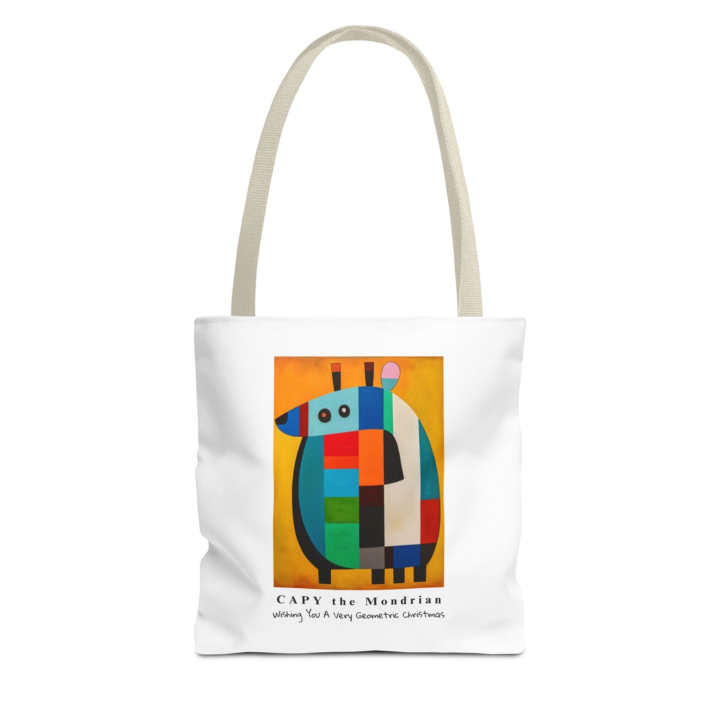 Capybara Christmas Tote Bag – CAPY the Mondrian Series – Wishing You a Very Geometric Christmas – Abstract Art Lover Gift