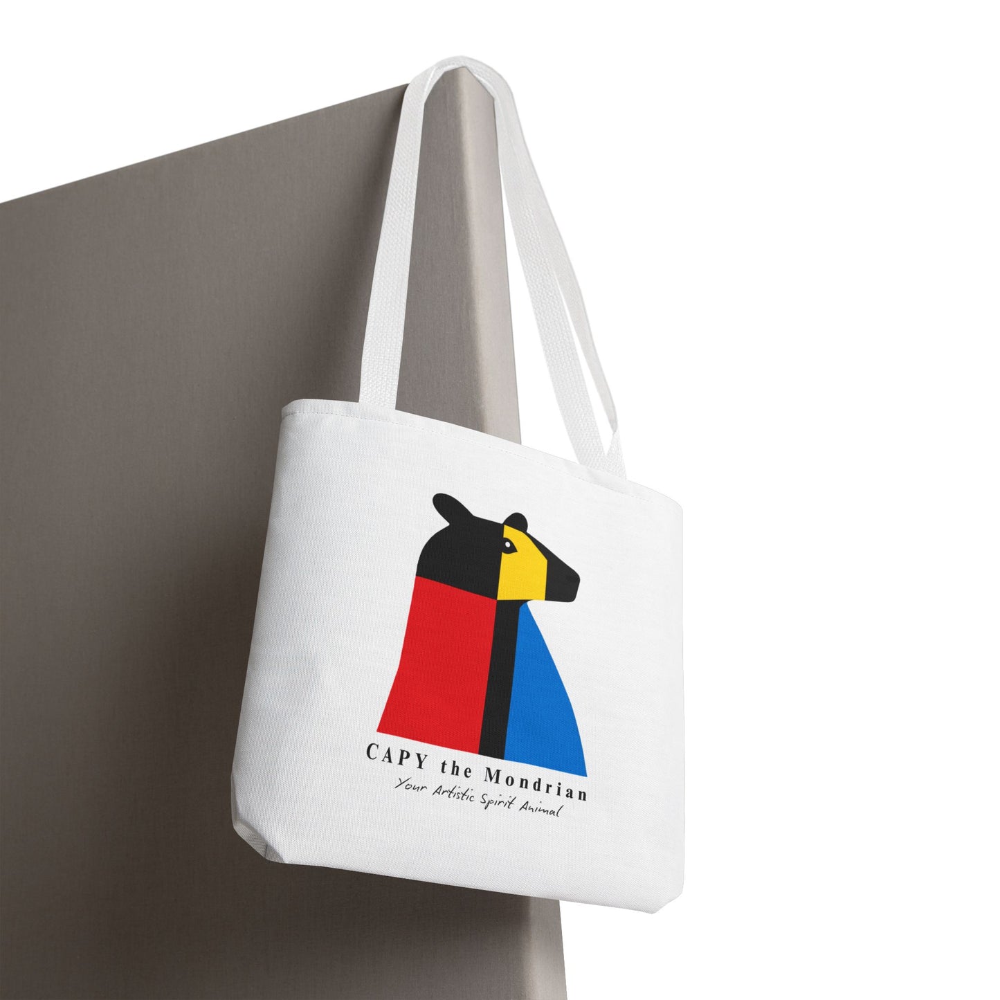 CAPY the Mondrian Tote Bag – Capybara Geometric Art Bag – Your Artistic Animal – Abstract Red Blue Yellow Canvas Tote