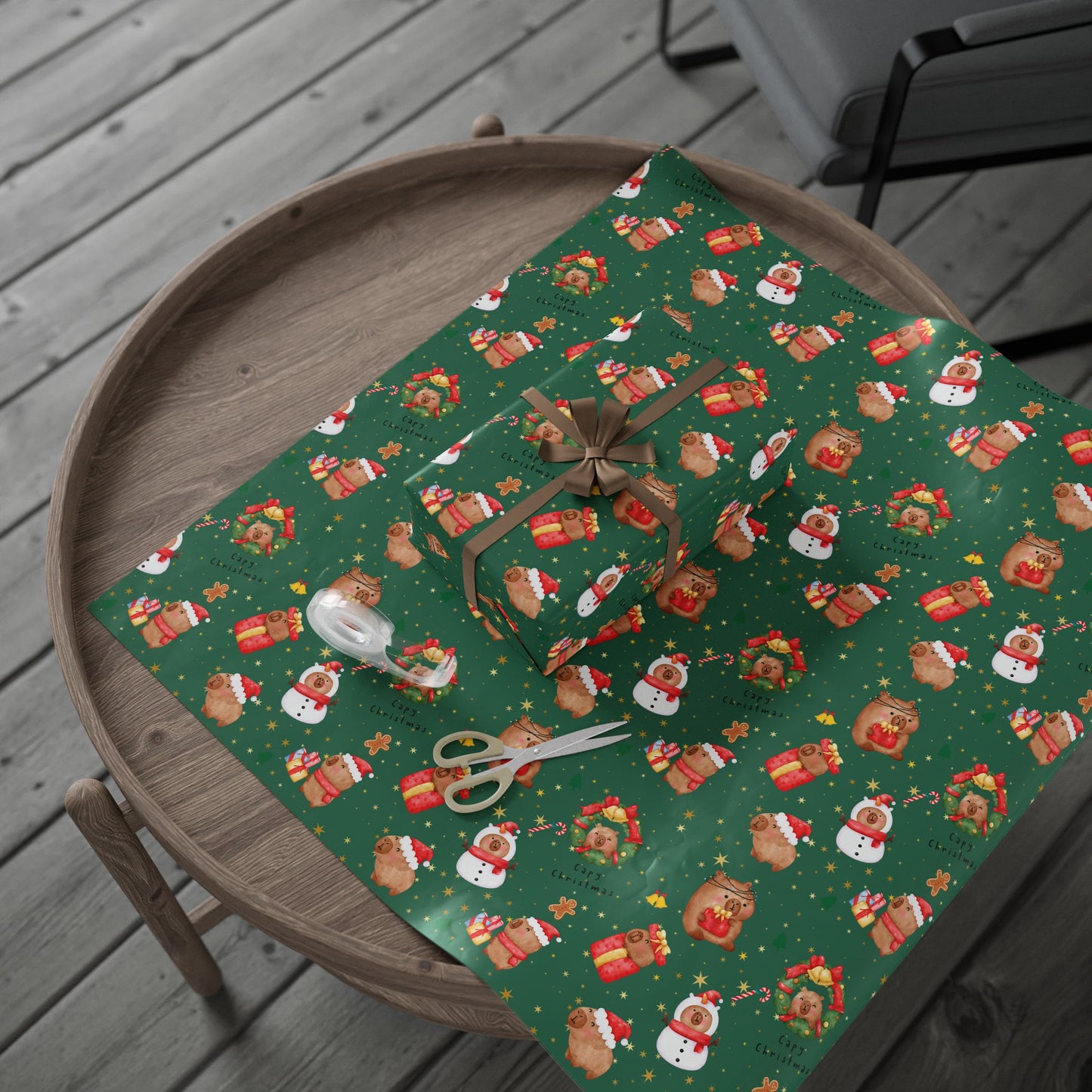 Capybara Christmas Wrapping Paper (Green) , Chirstmas Season Wrap, Cute Gift Wrap for Capybara Lovers, Winter Decorating, Party Supplies, Merry Christmas