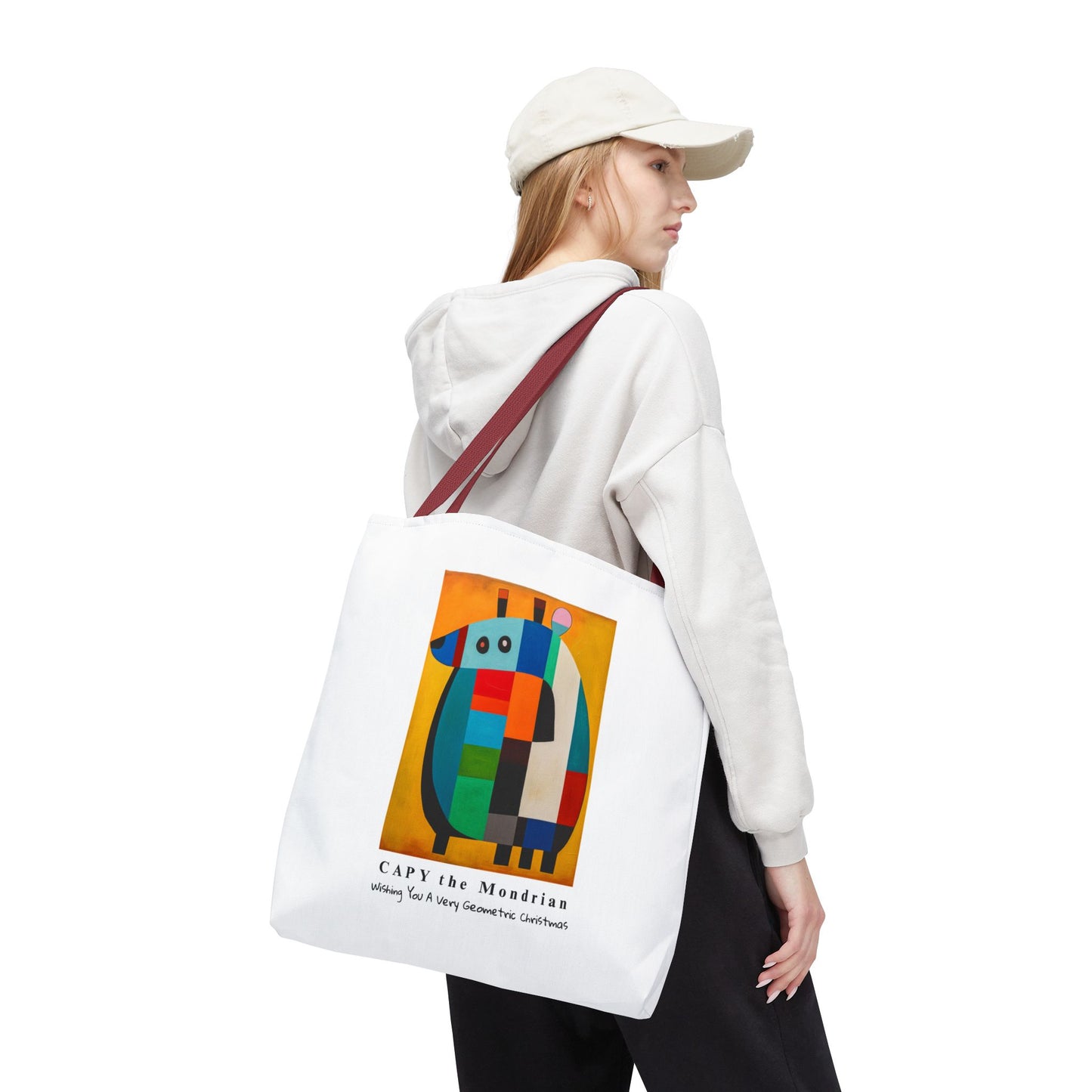 Capybara Christmas Tote Bag – CAPY the Mondrian Series – Wishing You a Very Geometric Christmas – Abstract Art Lover Gift