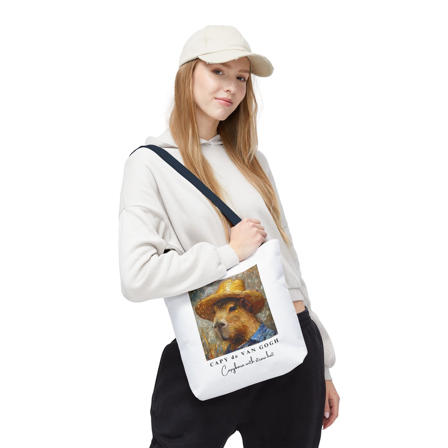 Capybara with a Straw Hat Tote Bag – CAPY de VAN GOGH Series – Funny Art Lover Gift, Animal-Inspired Canvas Bag