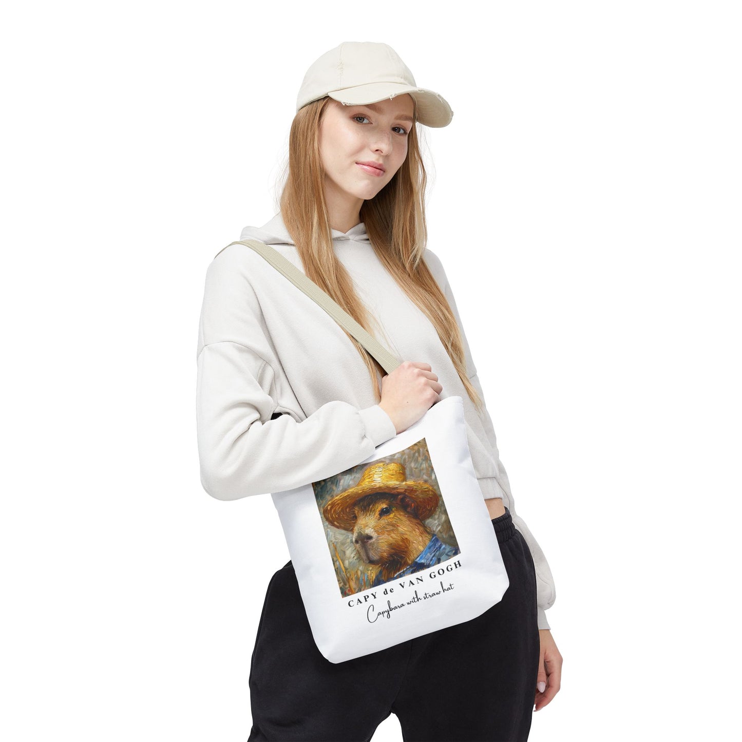Capybara with a Straw Hat Tote Bag – CAPY de VAN GOGH Series – Funny Art Lover Gift, Animal-Inspired Canvas Bag