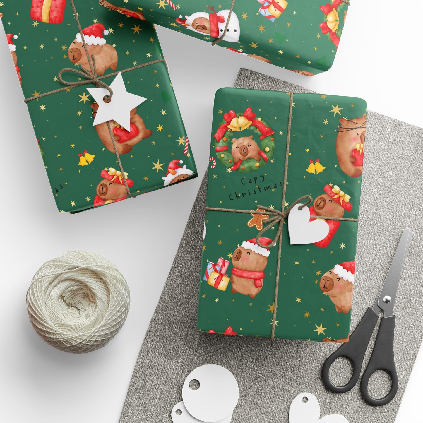 Capybara Christmas Wrapping Paper (Green) , Chirstmas Season Wrap, Cute Gift Wrap for Capybara Lovers, Winter Decorating, Party Supplies, Merry Christmas