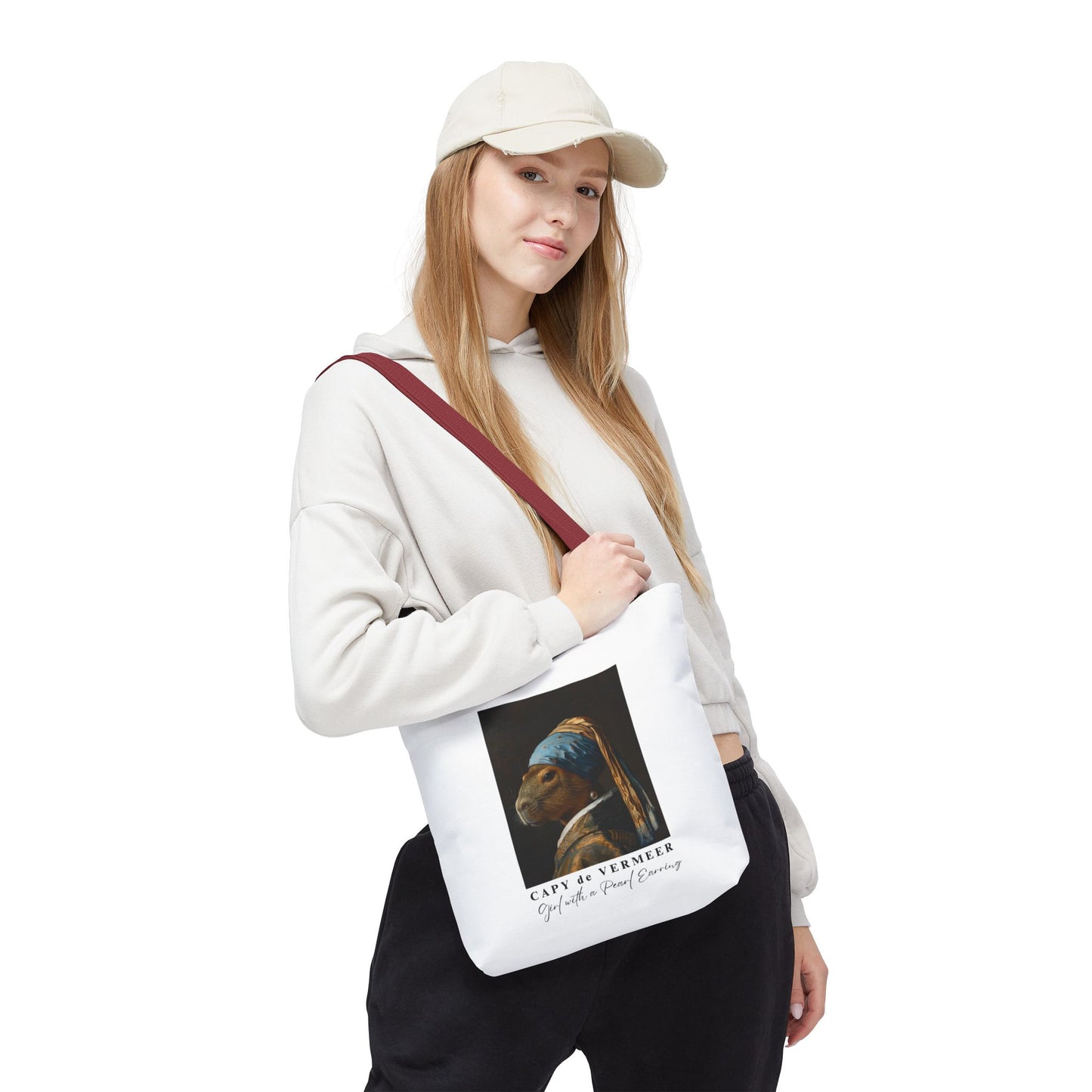 Capybara Tote Bag – Capy de Vermeer Girl with a Pearl Earring Parody – Funny Art Lover Gift, Quirky Canvas Bag