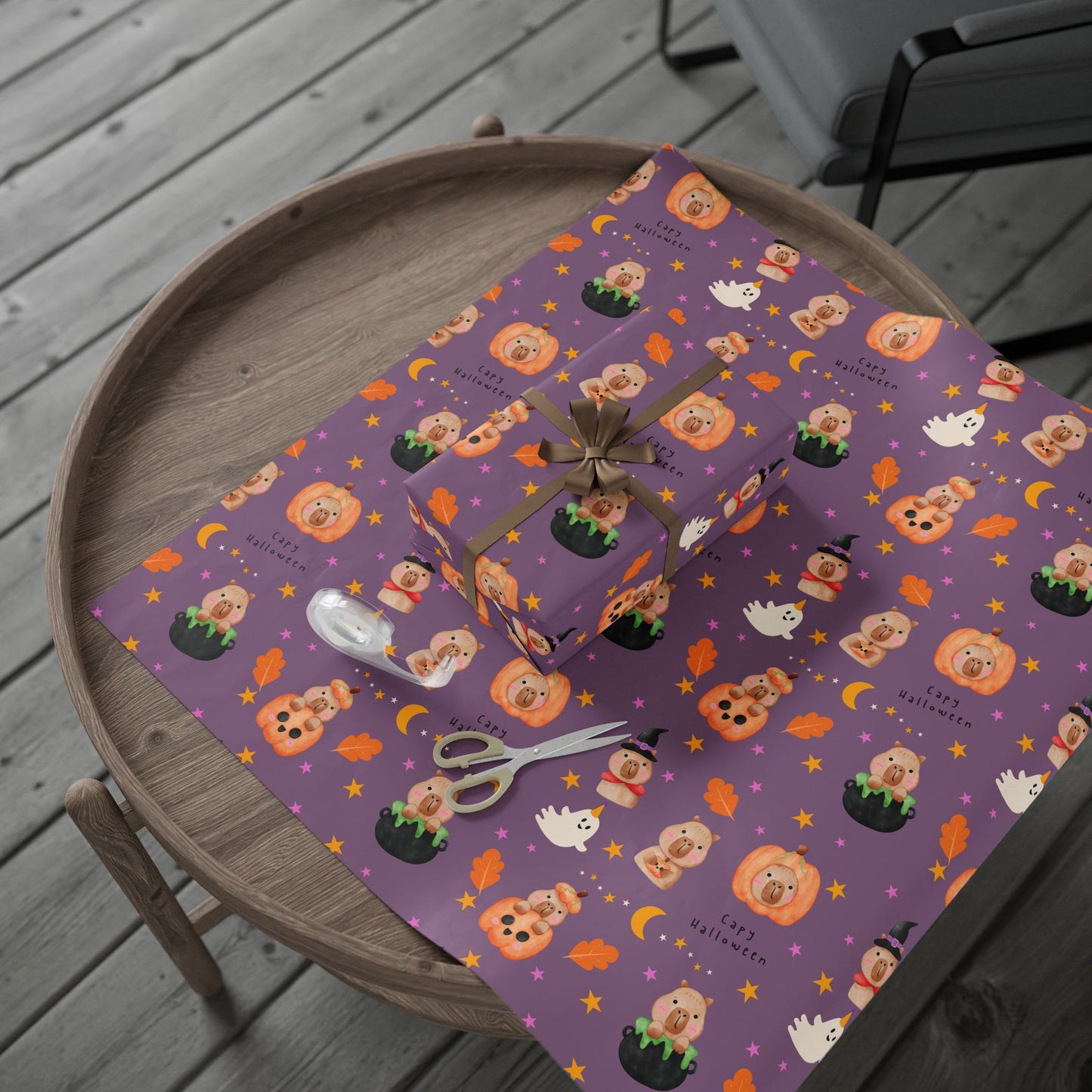 Halloween Capybara Gift Wrapping Paper, Spooky Season Wrap, Cute Pumpkin & Ghost Design, Fall Decorating, Party Supplies, Trick or Treat