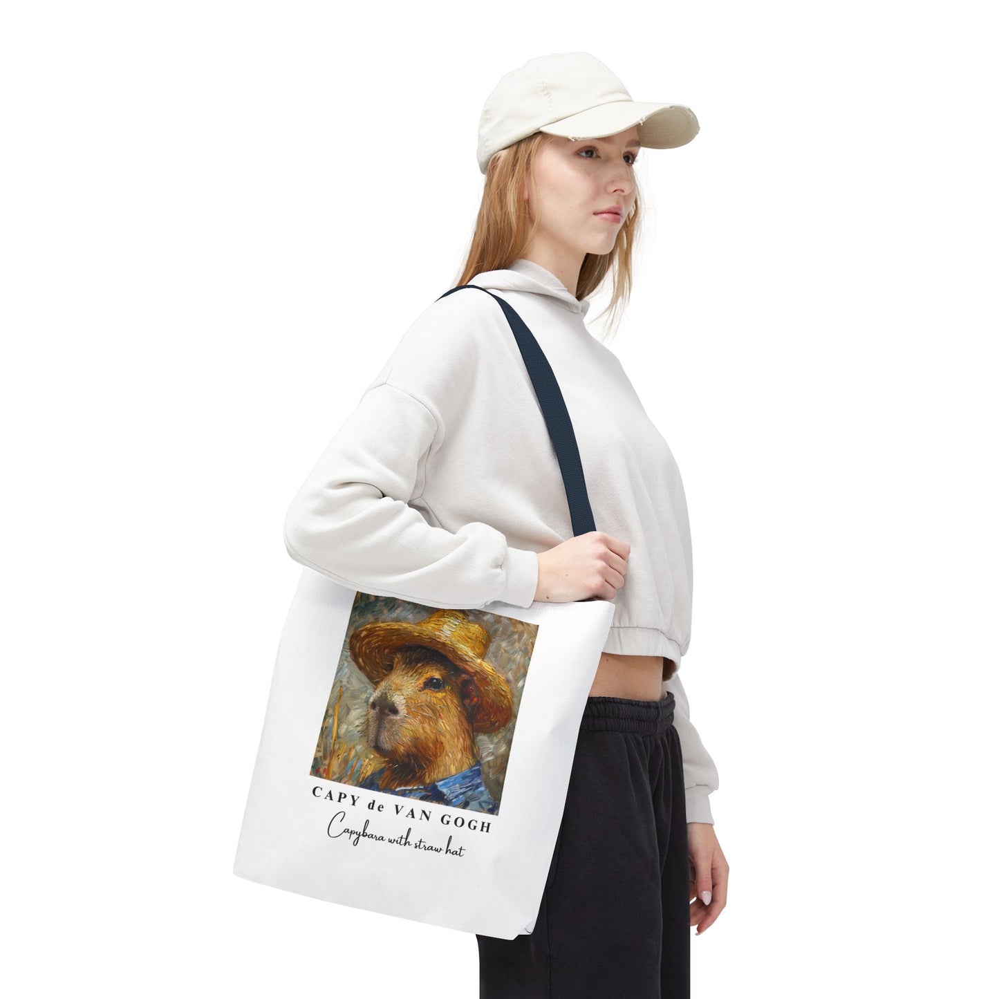 Capybara with a Straw Hat Tote Bag – CAPY de VAN GOGH Series – Funny Art Lover Gift, Animal-Inspired Canvas Bag