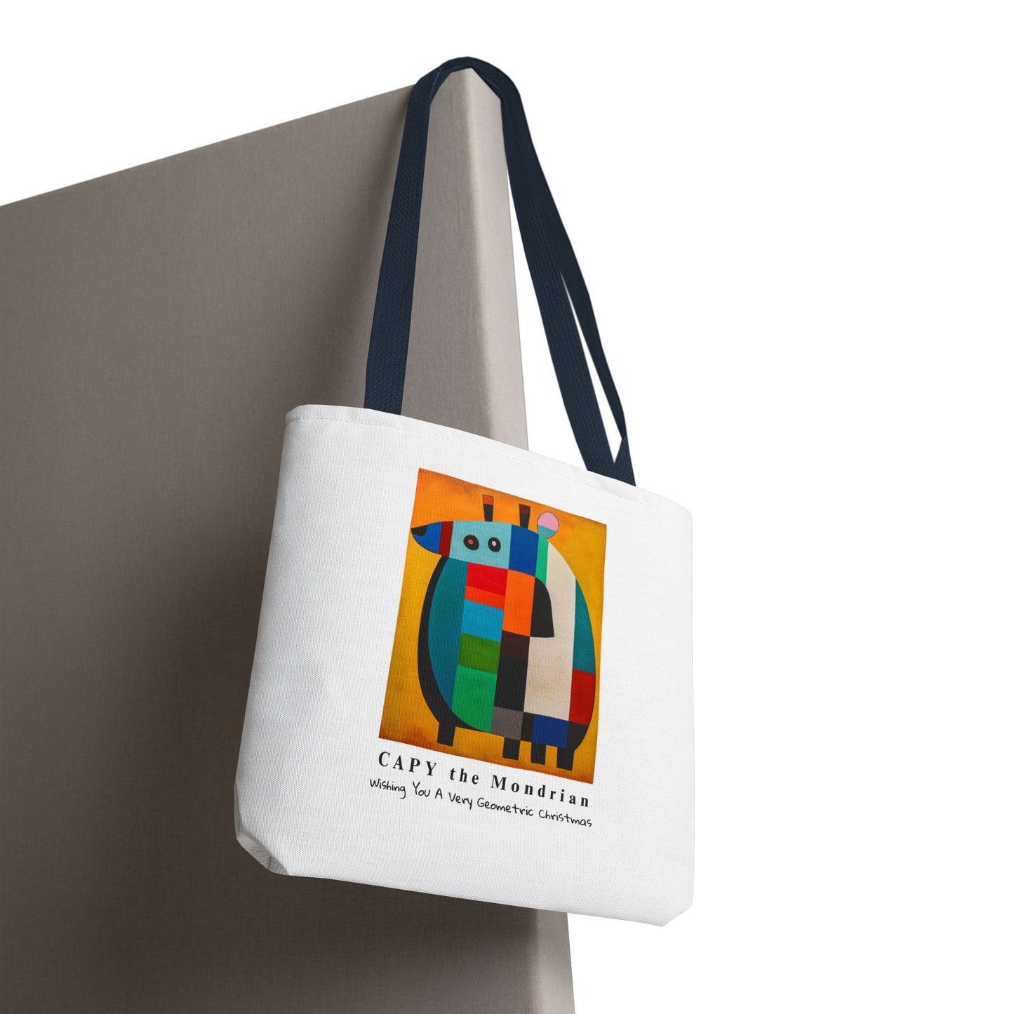 Capybara Christmas Tote Bag – CAPY the Mondrian Series – Wishing You a Very Geometric Christmas – Abstract Art Lover Gift