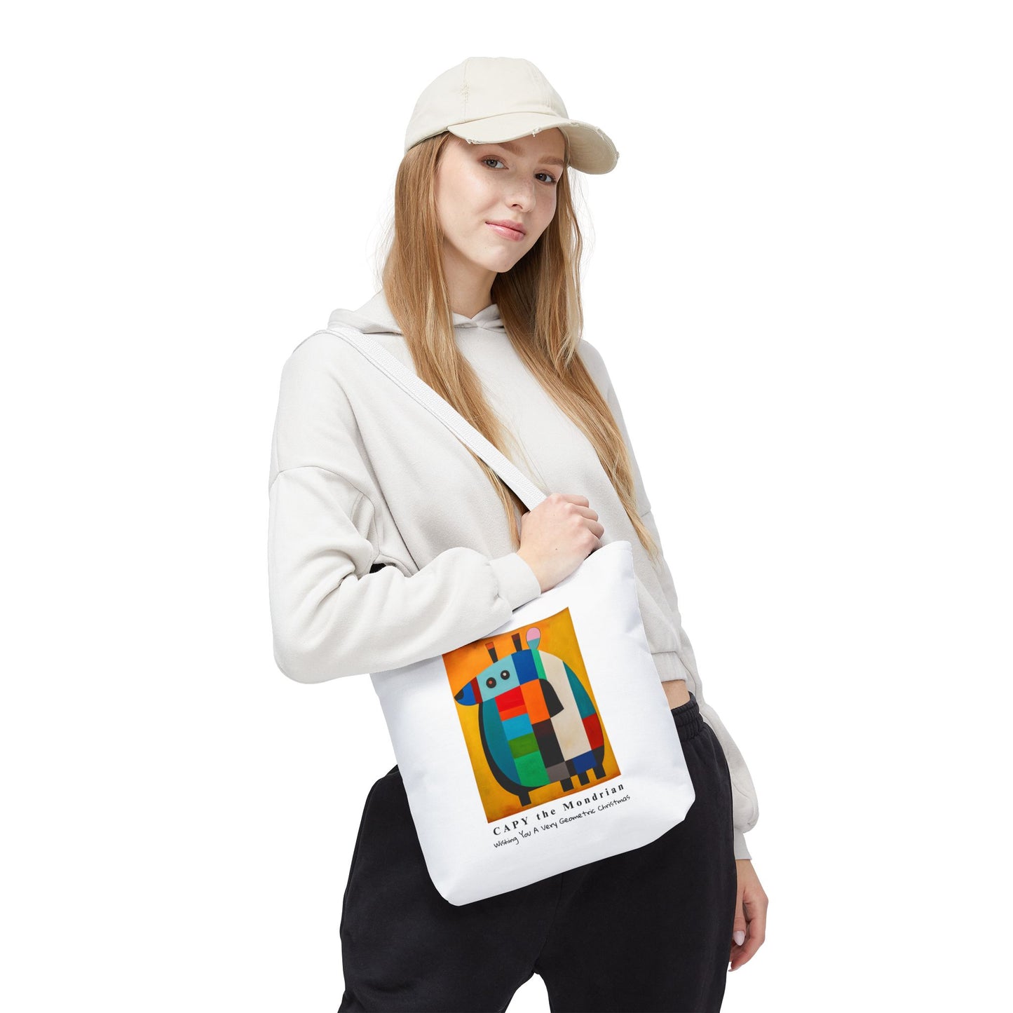 Capybara Christmas Tote Bag – CAPY the Mondrian Series – Wishing You a Very Geometric Christmas – Abstract Art Lover Gift