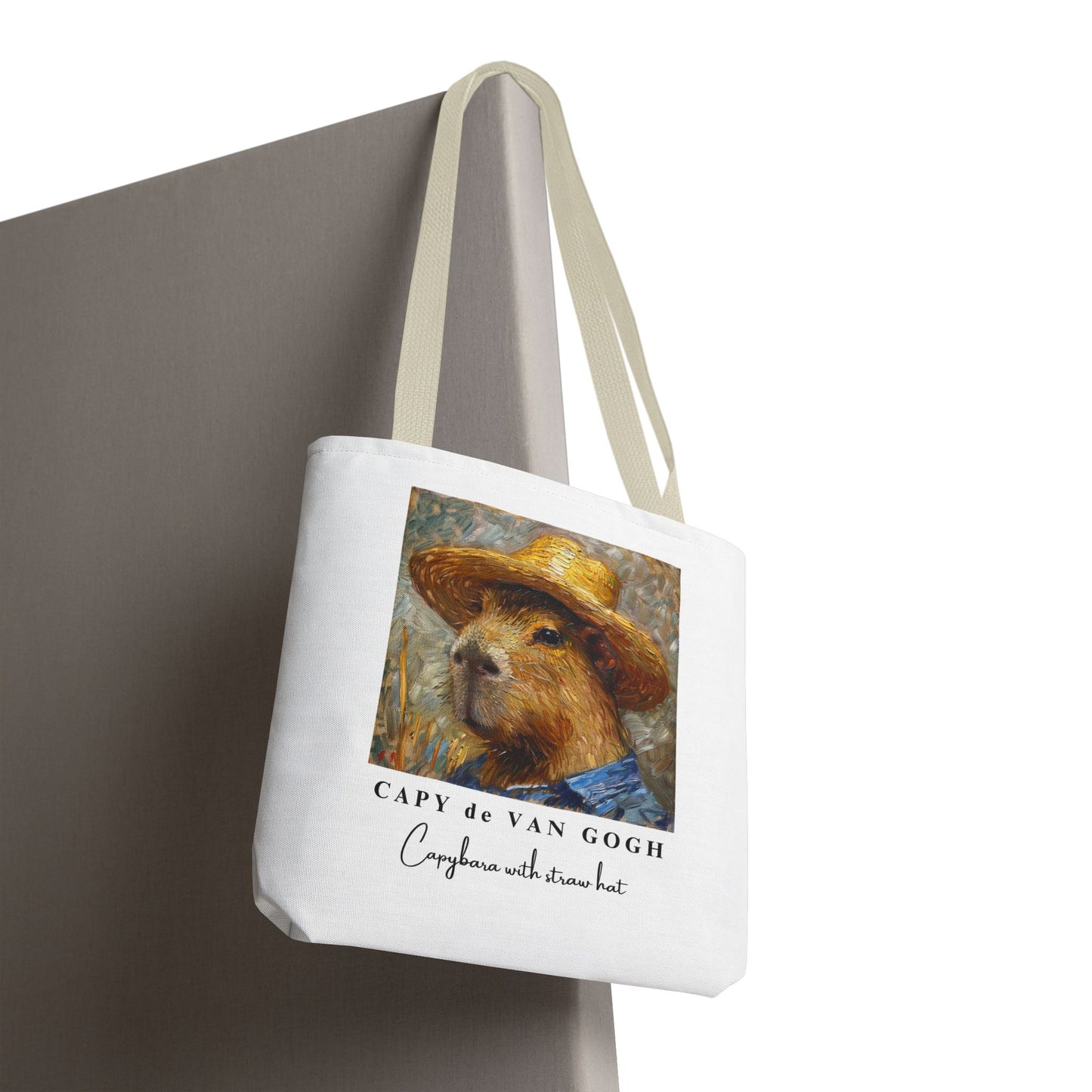 Capybara with a Straw Hat Tote Bag – CAPY de VAN GOGH Series – Funny Art Lover Gift, Animal-Inspired Canvas Bag