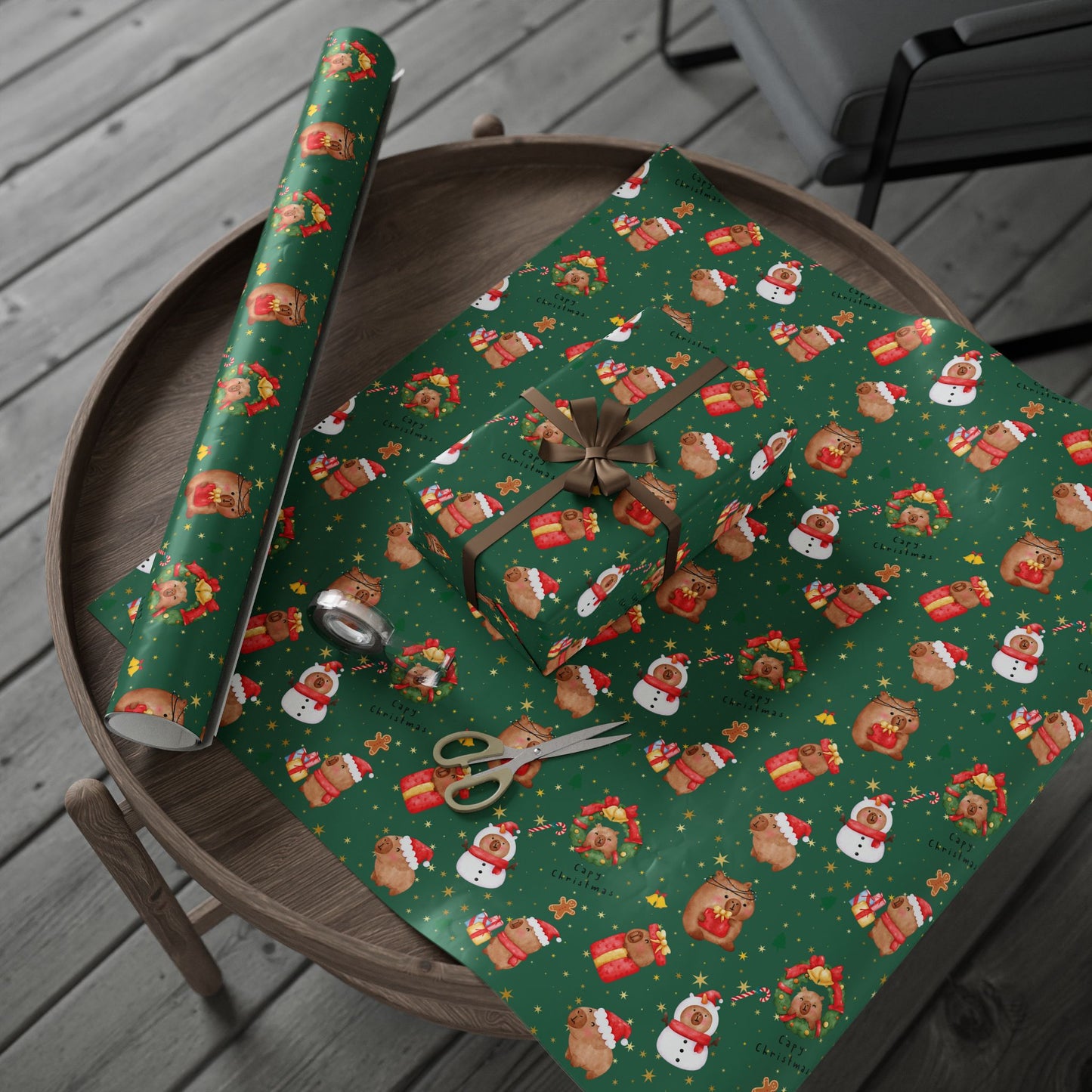 Capybara Christmas Wrapping Paper (Green) , Chirstmas Season Wrap, Cute Gift Wrap for Capybara Lovers, Winter Decorating, Party Supplies, Merry Christmas