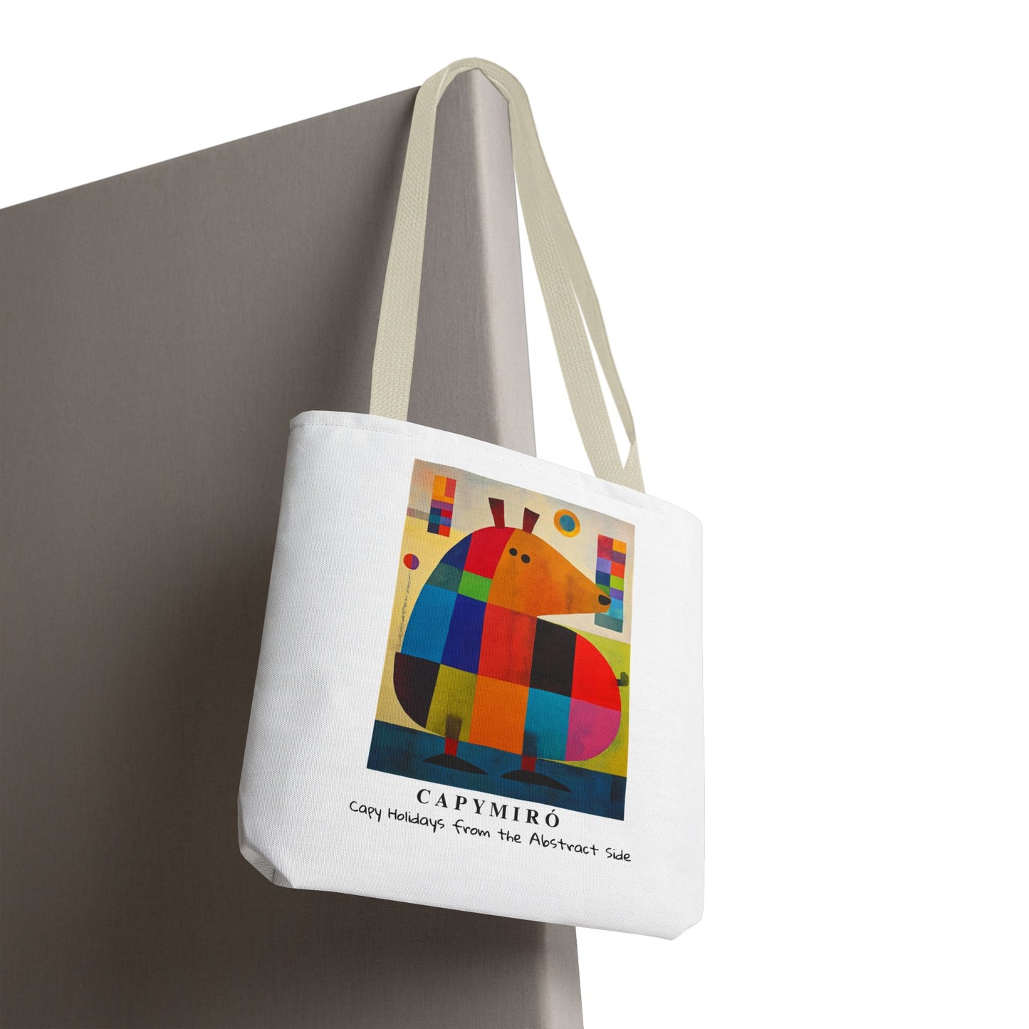 Capy Miro Christmas Tote Bag – Surreal Capybara Art – Capy Holiday from the Abstract Side – Joan Miró Inspired Canvas Bag Gift
