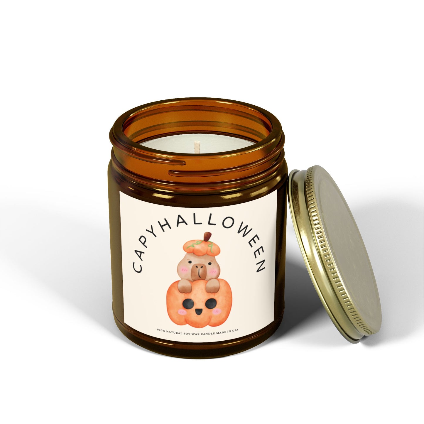 Capybara Halloween Scented Candle, Coconut Apricot Wax (4oz, 9oz) - Fart Heart Design
