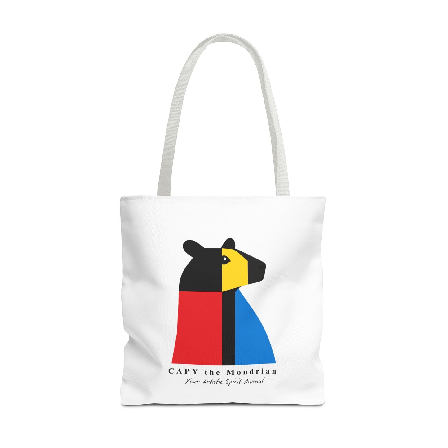 CAPY the Mondrian Tote Bag – Capybara Geometric Art Bag – Your Artistic Animal – Abstract Red Blue Yellow Canvas Tote