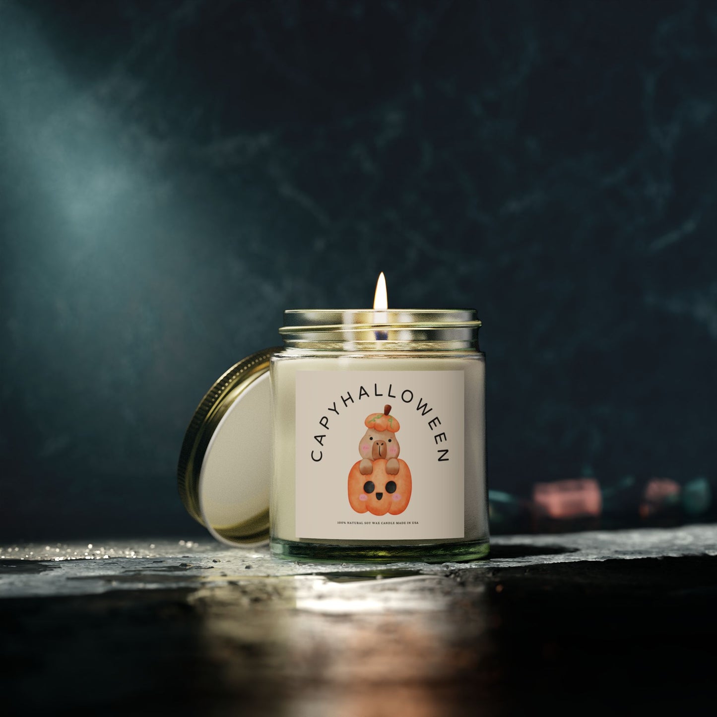 Capybara Halloween Scented Candle, Coconut Apricot Wax (4oz, 9oz) - Fart Heart Design