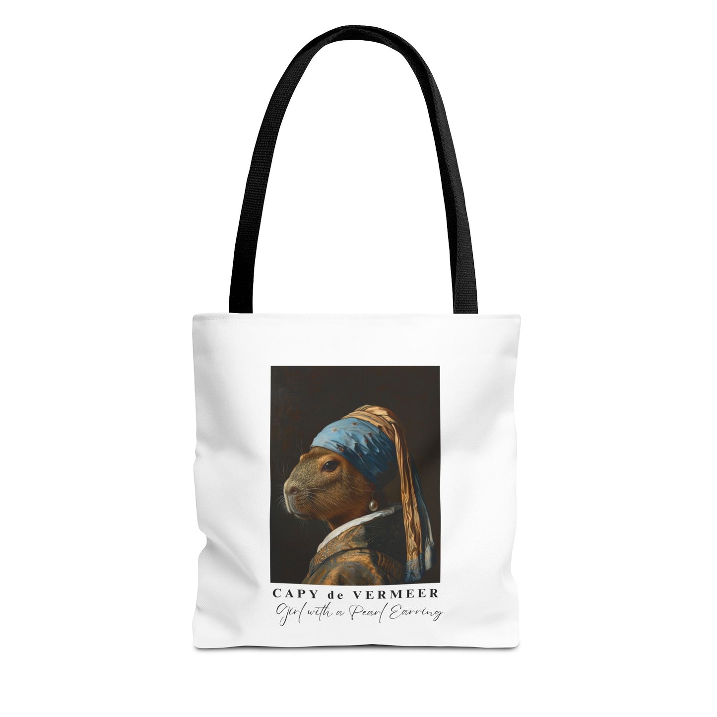 Capybara Tote Bag – Capy de Vermeer Girl with a Pearl Earring Parody – Funny Art Lover Gift, Quirky Canvas Bag