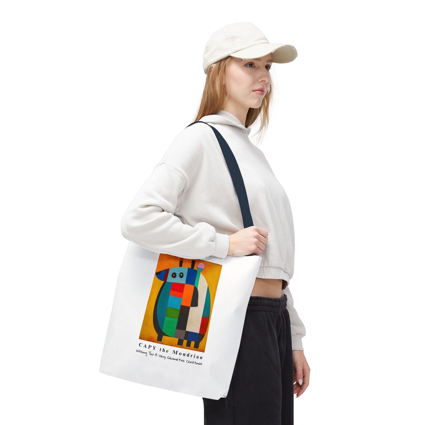Capybara Christmas Tote Bag – CAPY the Mondrian Series – Wishing You a Very Geometric Christmas – Abstract Art Lover Gift