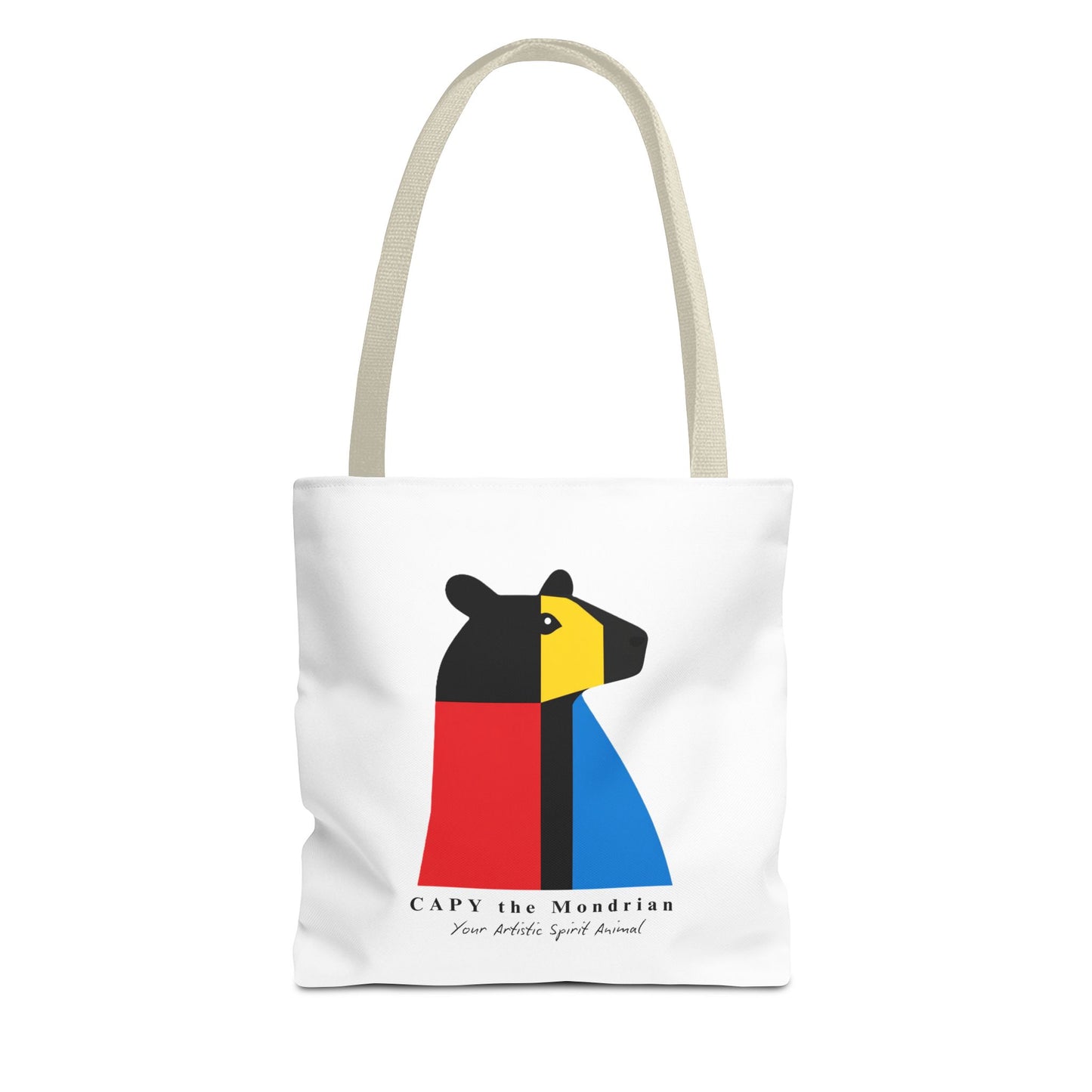 CAPY the Mondrian Tote Bag – Capybara Geometric Art Bag – Your Artistic Animal – Abstract Red Blue Yellow Canvas Tote