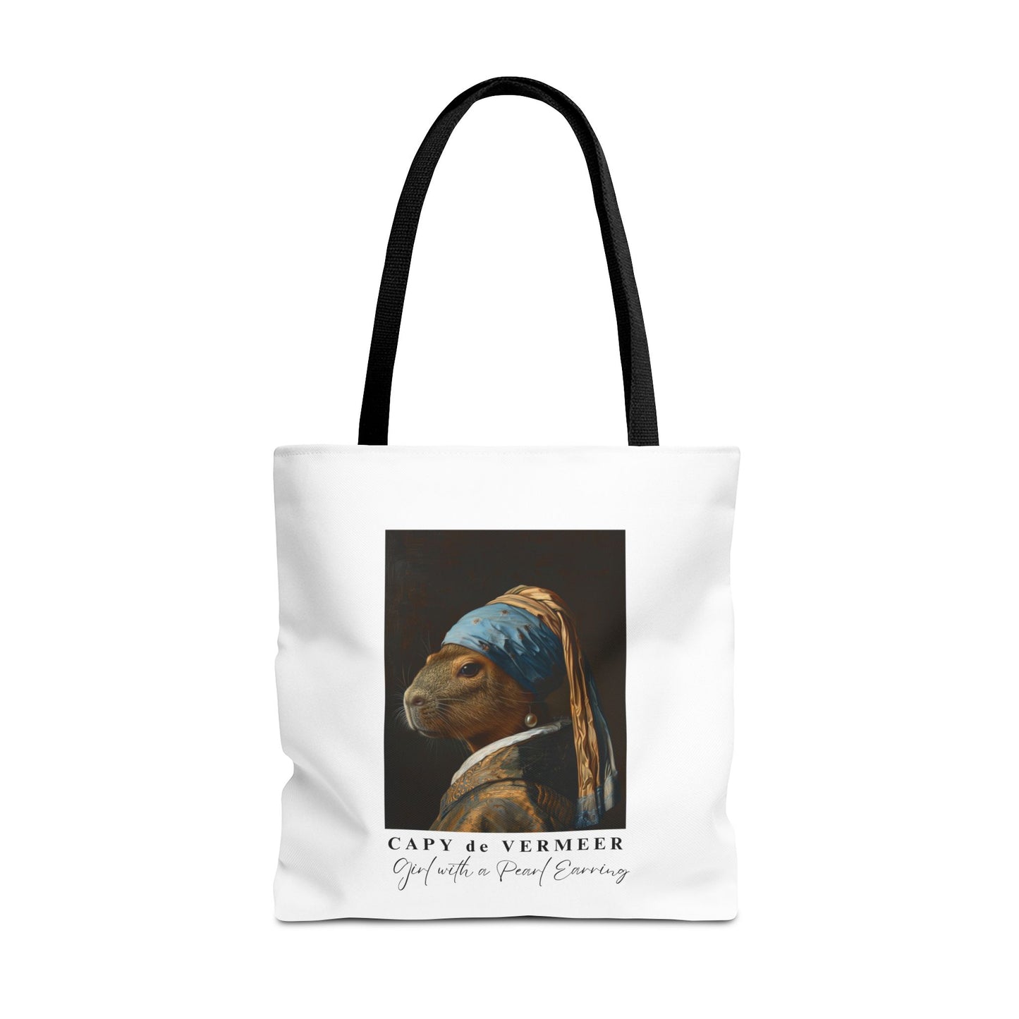 Capybara Tote Bag – Capy de Vermeer Girl with a Pearl Earring Parody – Funny Art Lover Gift, Quirky Canvas Bag