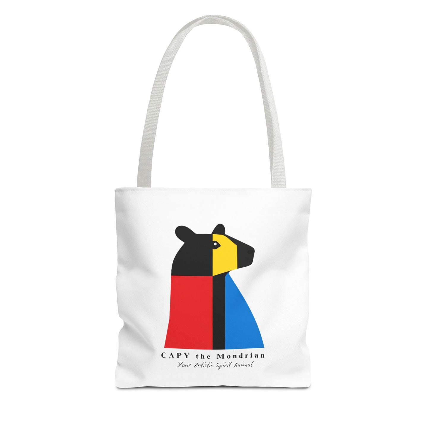 CAPY the Mondrian Tote Bag – Capybara Geometric Art Bag – Your Artistic Animal – Abstract Red Blue Yellow Canvas Tote