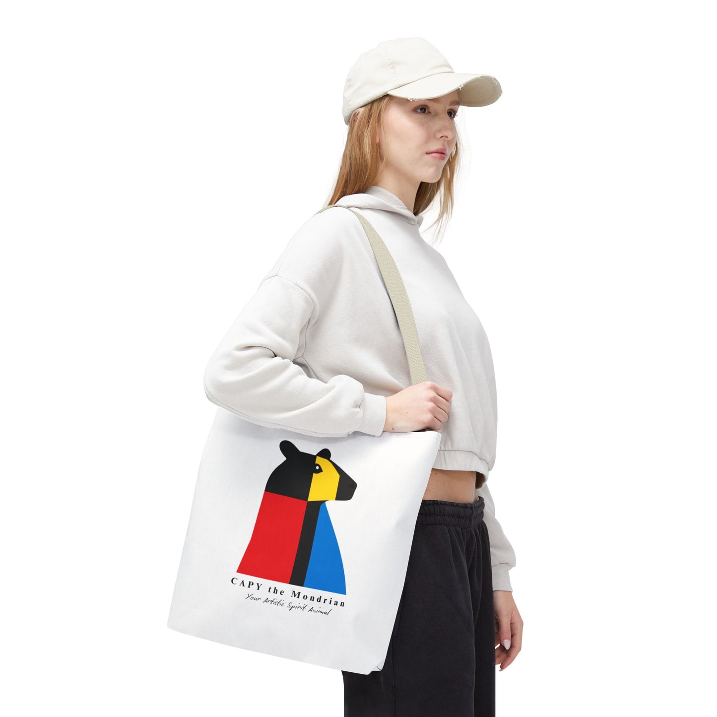 CAPY the Mondrian Tote Bag – Capybara Geometric Art Bag – Your Artistic Animal – Abstract Red Blue Yellow Canvas Tote