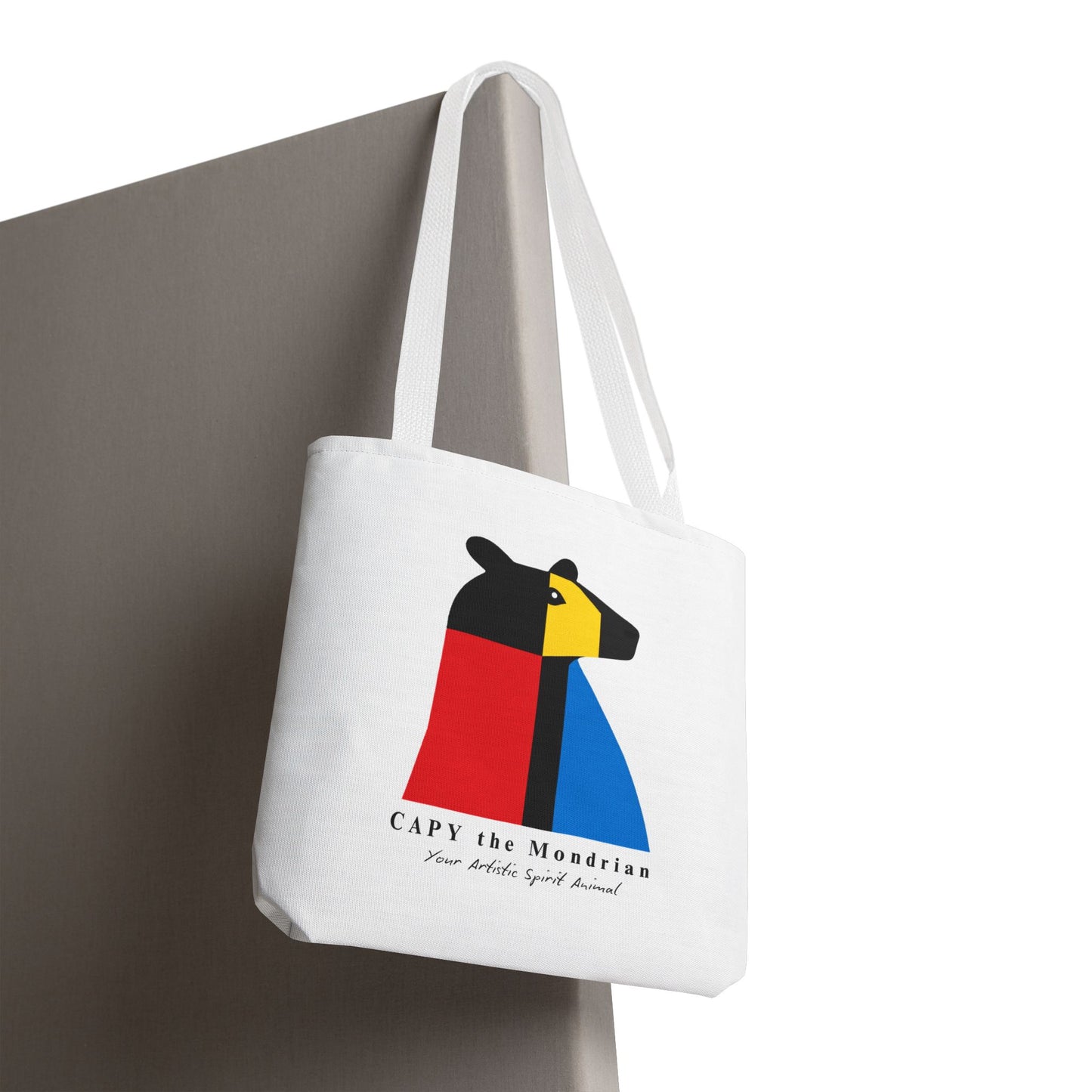 CAPY the Mondrian Tote Bag – Capybara Geometric Art Bag – Your Artistic Animal – Abstract Red Blue Yellow Canvas Tote