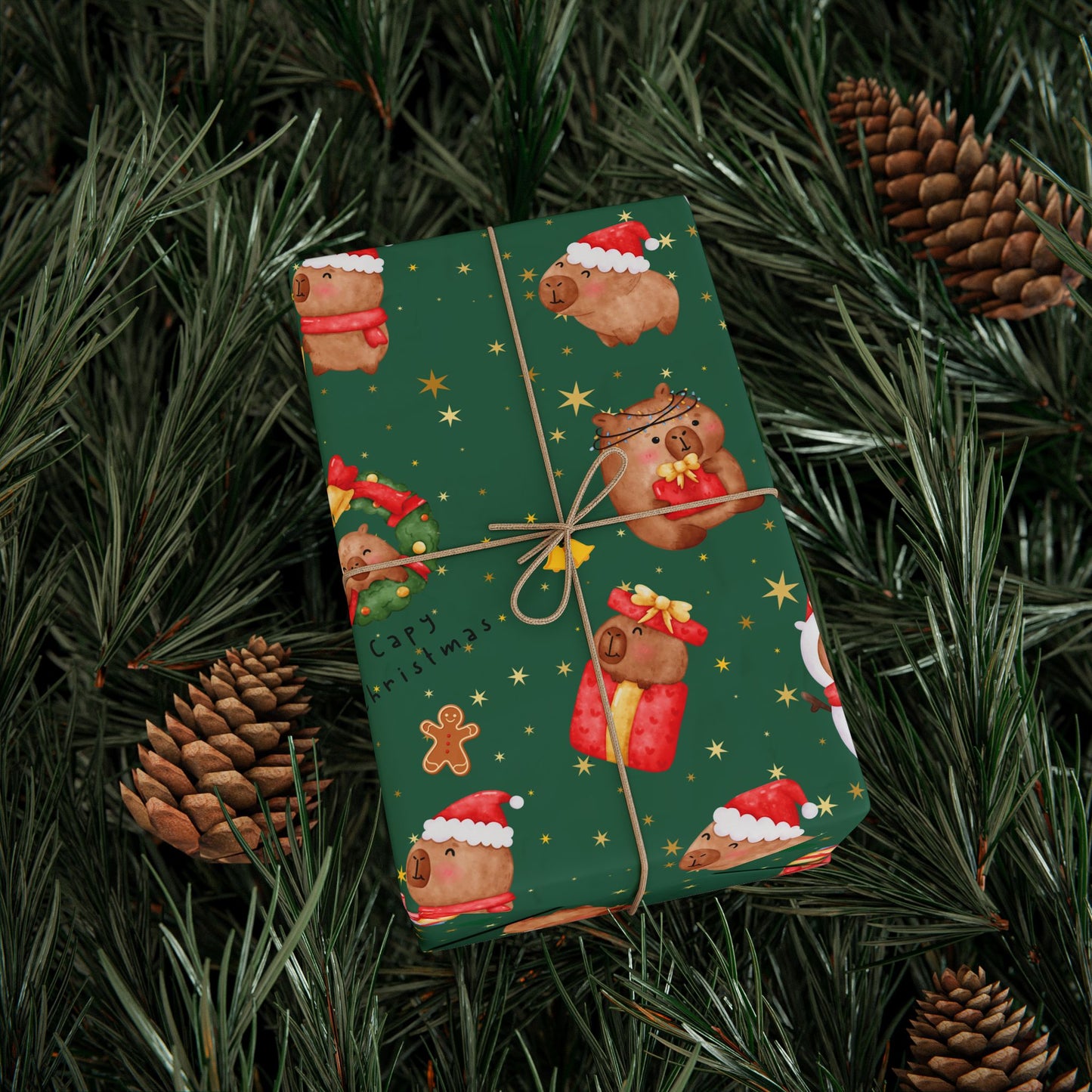 Capybara Christmas Wrapping Paper (Green) , Chirstmas Season Wrap, Cute Gift Wrap for Capybara Lovers, Winter Decorating, Party Supplies, Merry Christmas