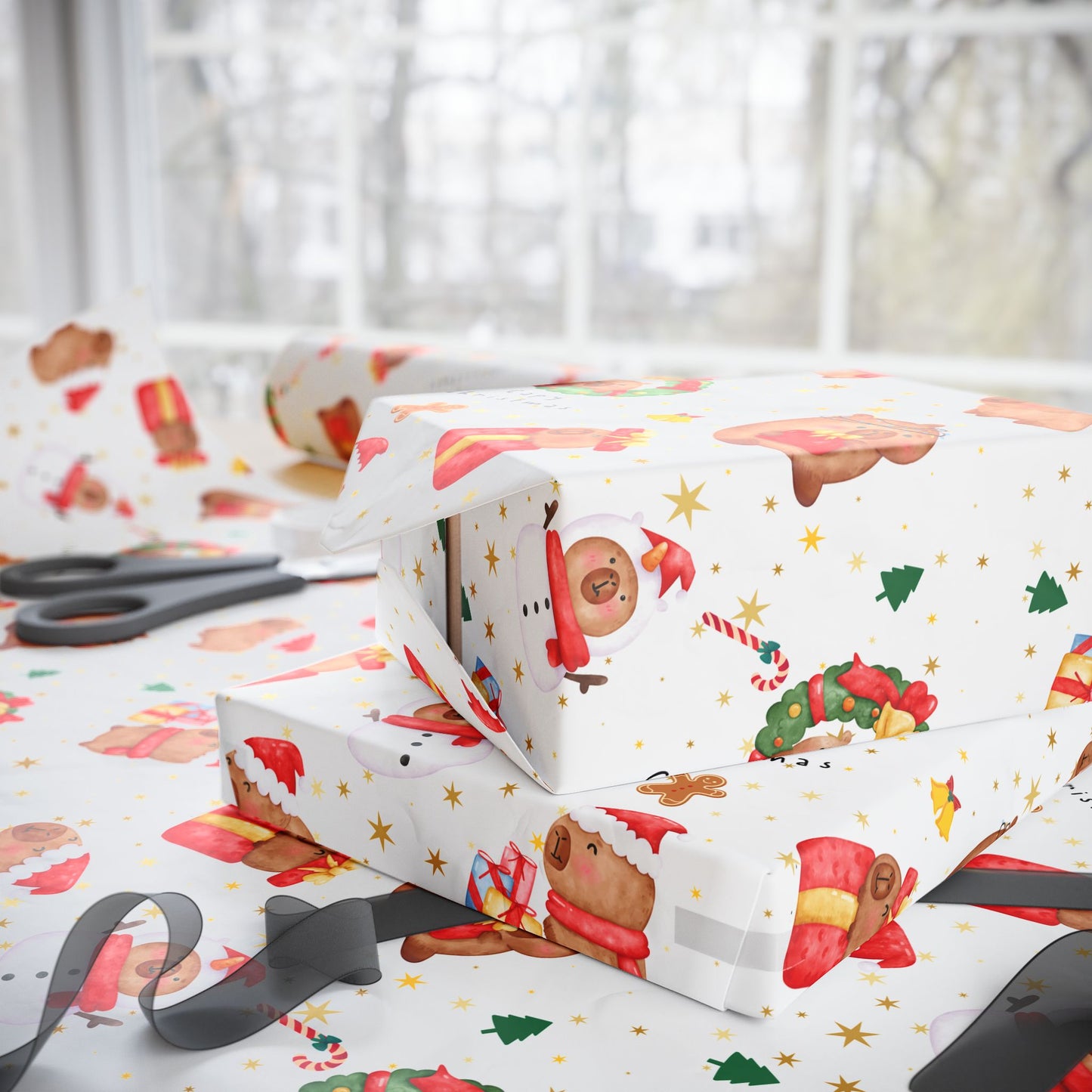 Capybara Christmas Wrapping Paper, Chirstmas Season Wrap, Cute Gift Wrap for Capybara Lovers, Winter Decorating, Party Supplies, Merry Christmas