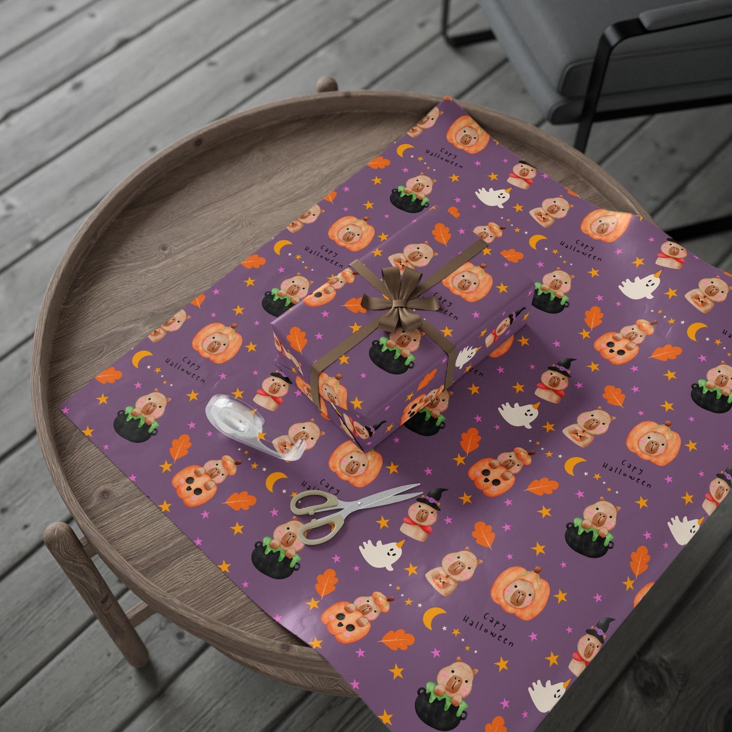 Halloween Capybara Gift Wrapping Paper, Spooky Season Wrap, Cute Pumpkin & Ghost Design, Fall Decorating, Party Supplies, Trick or Treat