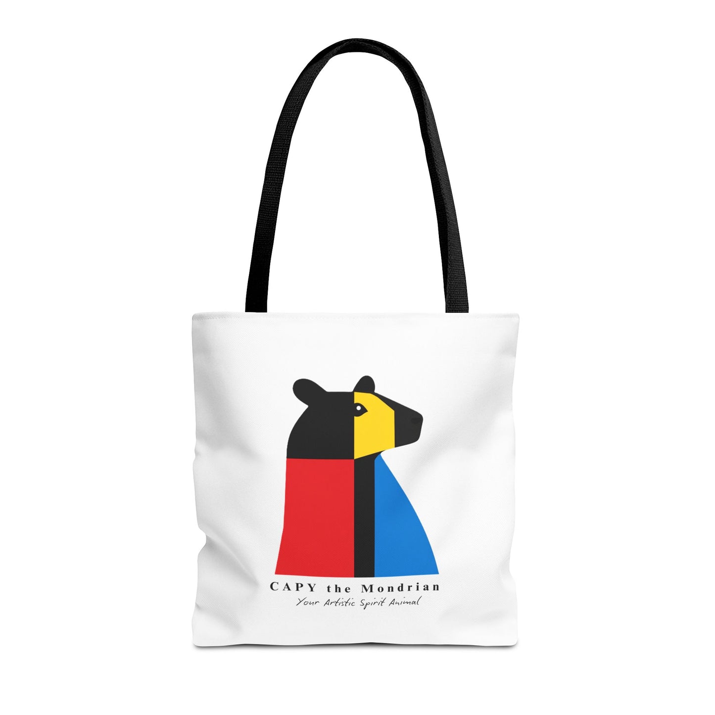 CAPY the Mondrian Tote Bag – Capybara Geometric Art Bag – Your Artistic Animal – Abstract Red Blue Yellow Canvas Tote