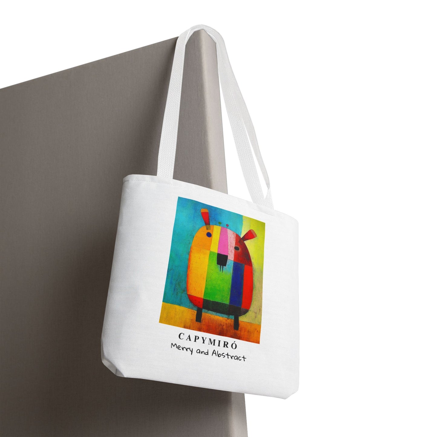Capy Miro Christmas Tote Bag – Surreal Capybara Art – Merry & Abstract – Joan Miró Inspired Canvas Bag Gift