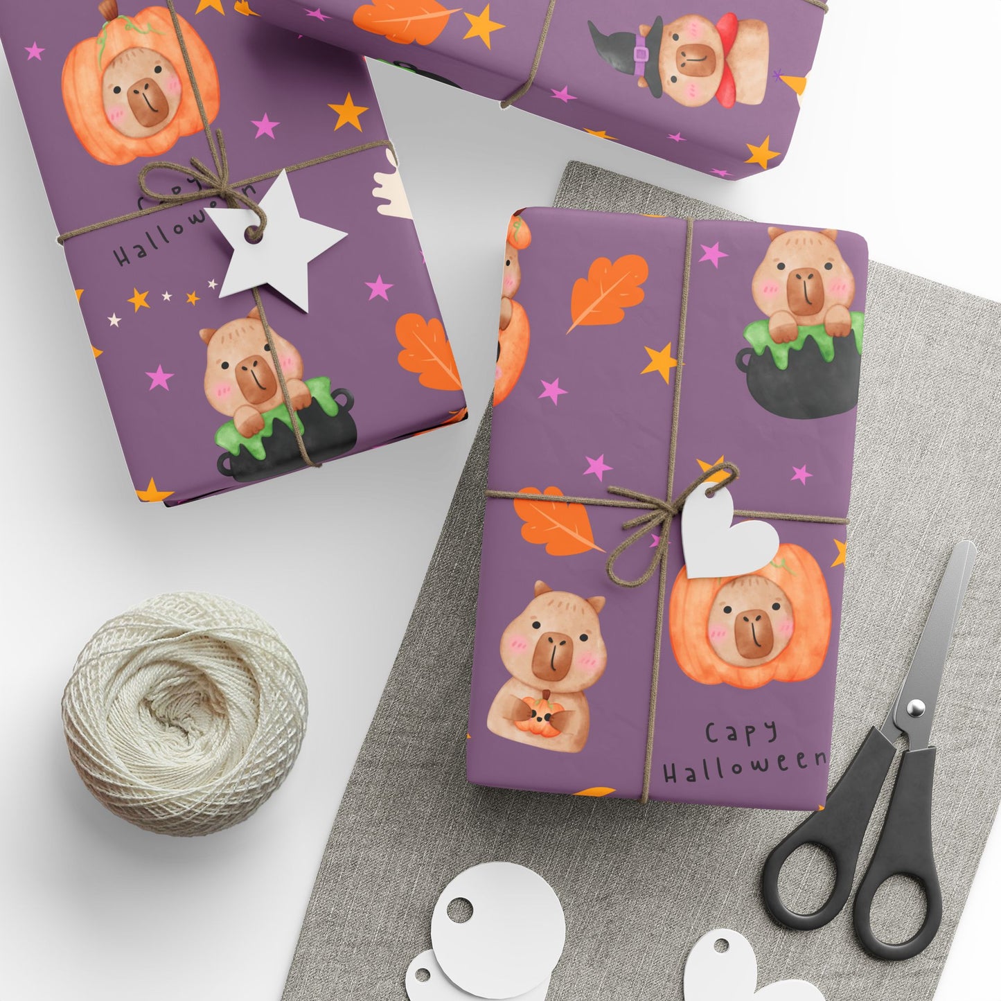 Halloween Capybara Gift Wrapping Paper, Spooky Season Wrap, Cute Pumpkin & Ghost Design, Fall Decorating, Party Supplies, Trick or Treat