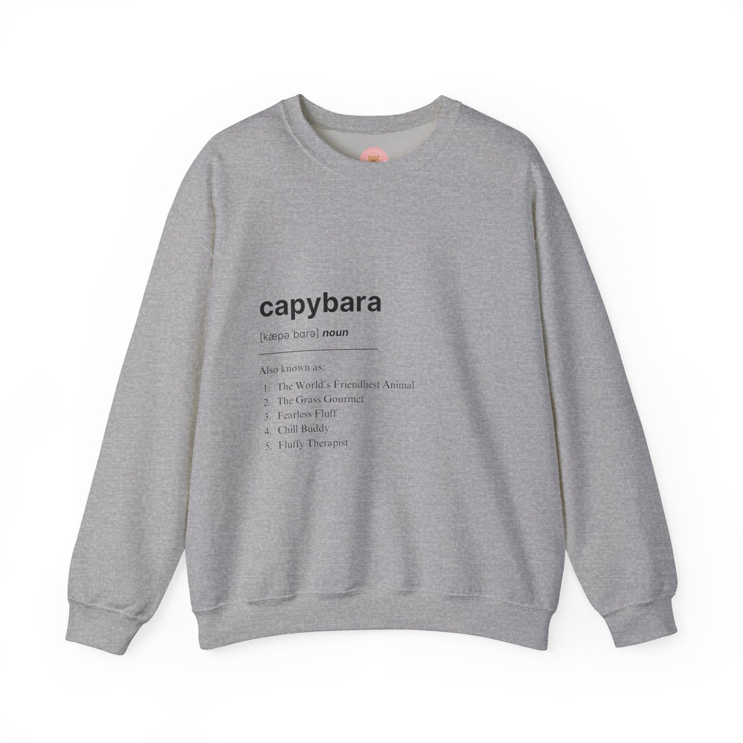 Capybara Definition Sweatshirt - The World's Friendliest Animal. Ideal for animal lovers, nature enthusiasts, and those who appreciate a touch of whimsy in their style. Perfect for casual outings, lounging at home, or as a thoughtful gift for birthdays, holidays, or any special occasion.