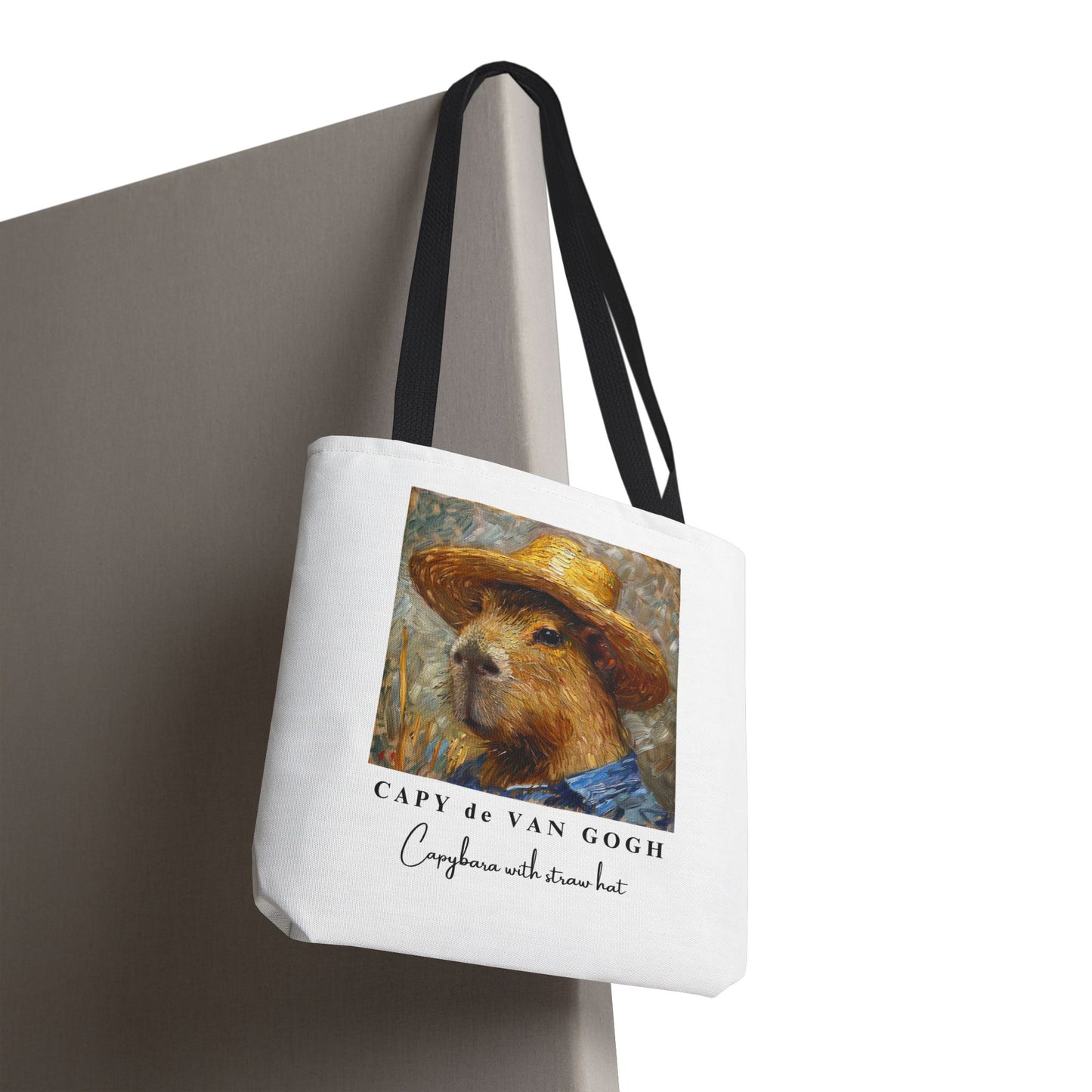 Capybara with a Straw Hat Tote Bag – CAPY de VAN GOGH Series – Funny Art Lover Gift, Animal-Inspired Canvas Bag
