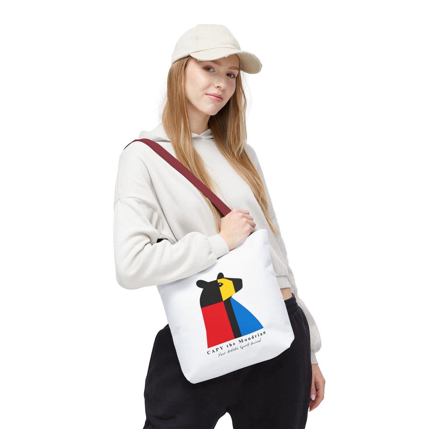 CAPY the Mondrian Tote Bag – Capybara Geometric Art Bag – Your Artistic Animal – Abstract Red Blue Yellow Canvas Tote