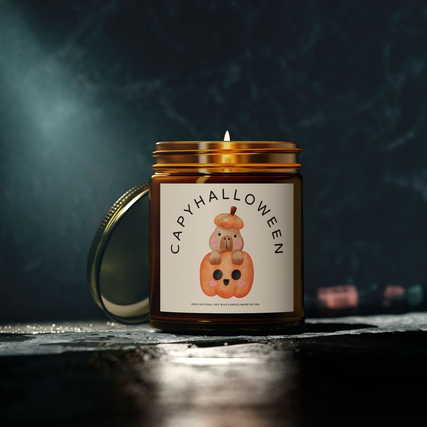 Capybara Halloween Scented Candle, Coconut Apricot Wax (4oz, 9oz) - Fart Heart Design