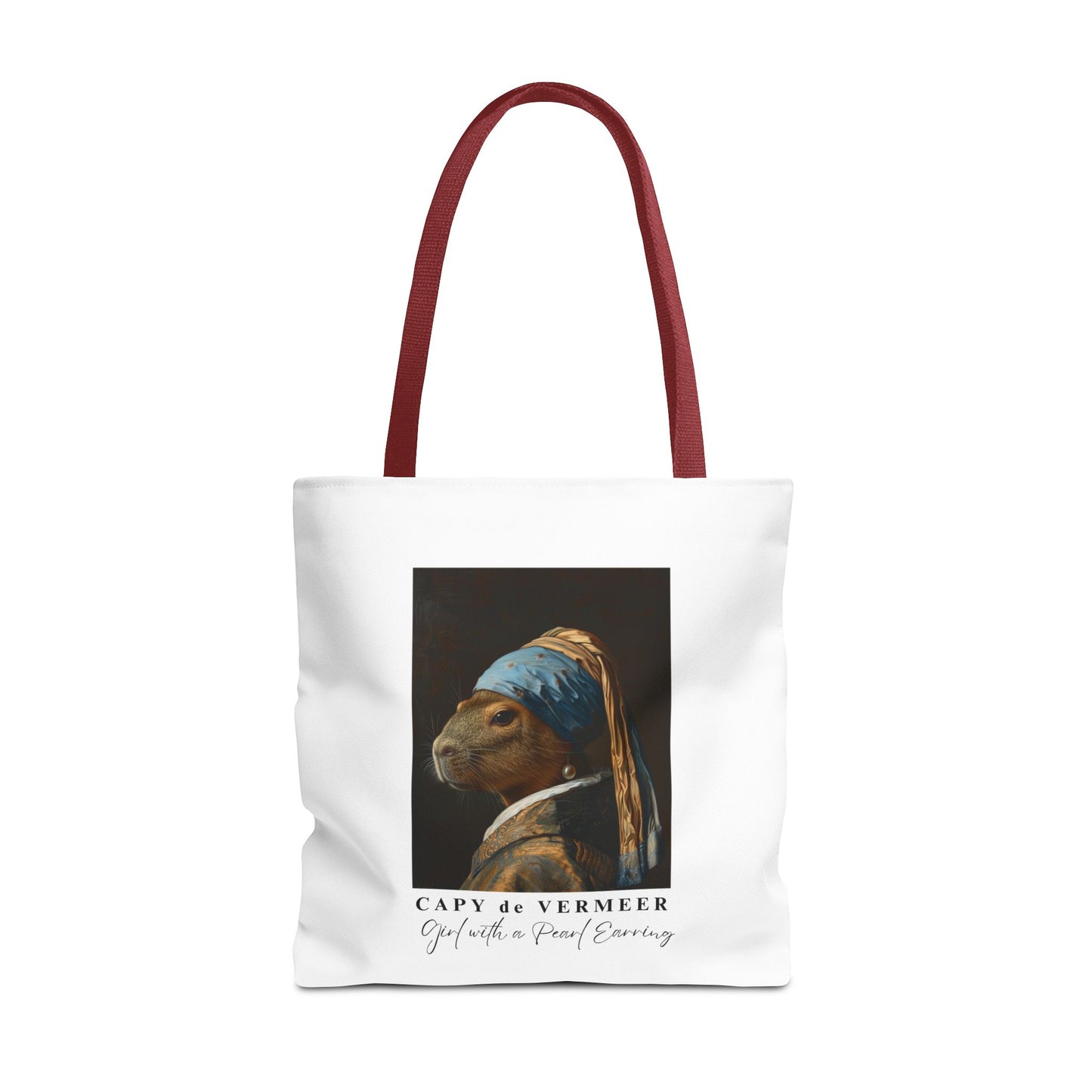 Capybara Tote Bag – Capy de Vermeer Girl with a Pearl Earring Parody – Funny Art Lover Gift, Quirky Canvas Bag