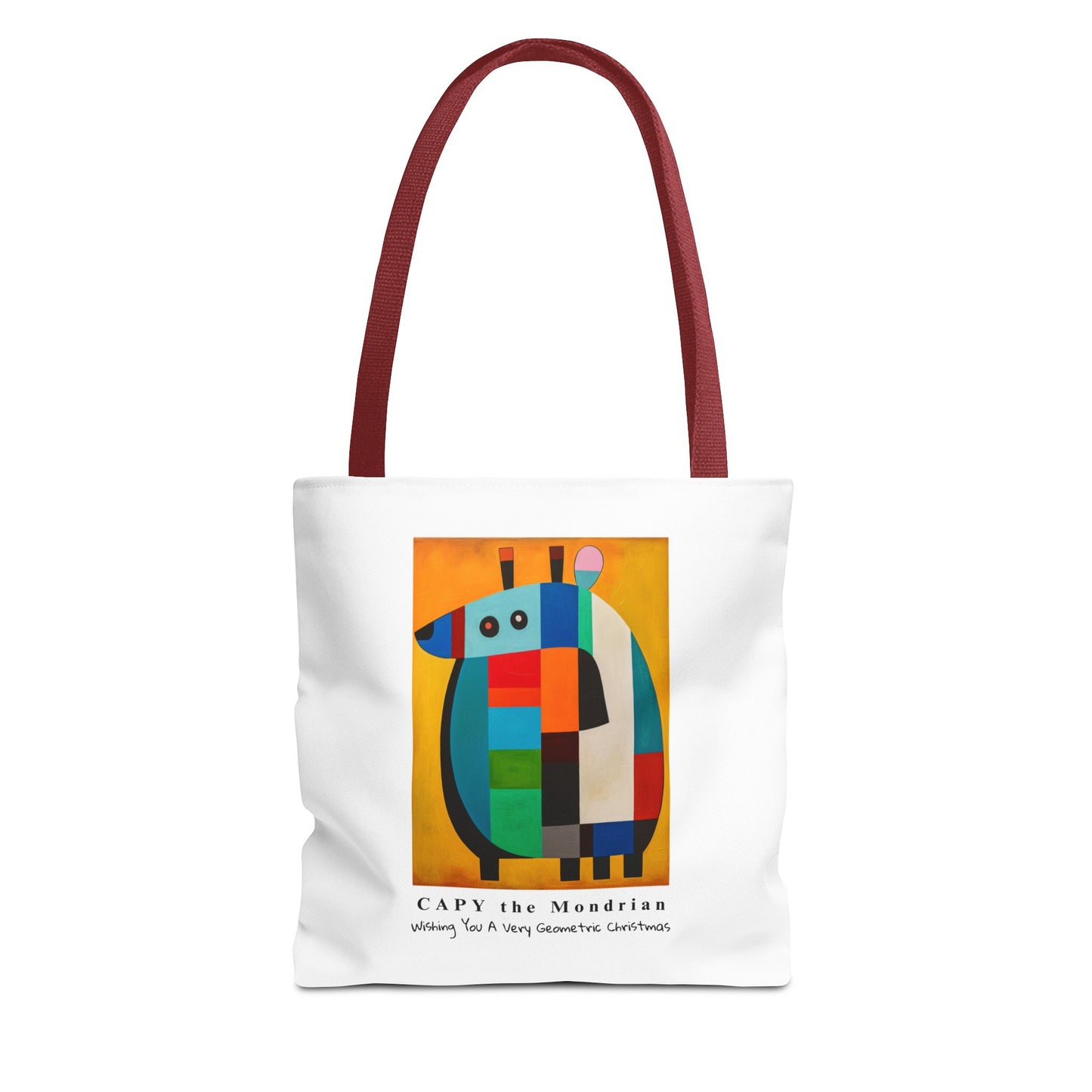 Capybara Christmas Tote Bag – CAPY the Mondrian Series – Wishing You a Very Geometric Christmas – Abstract Art Lover Gift