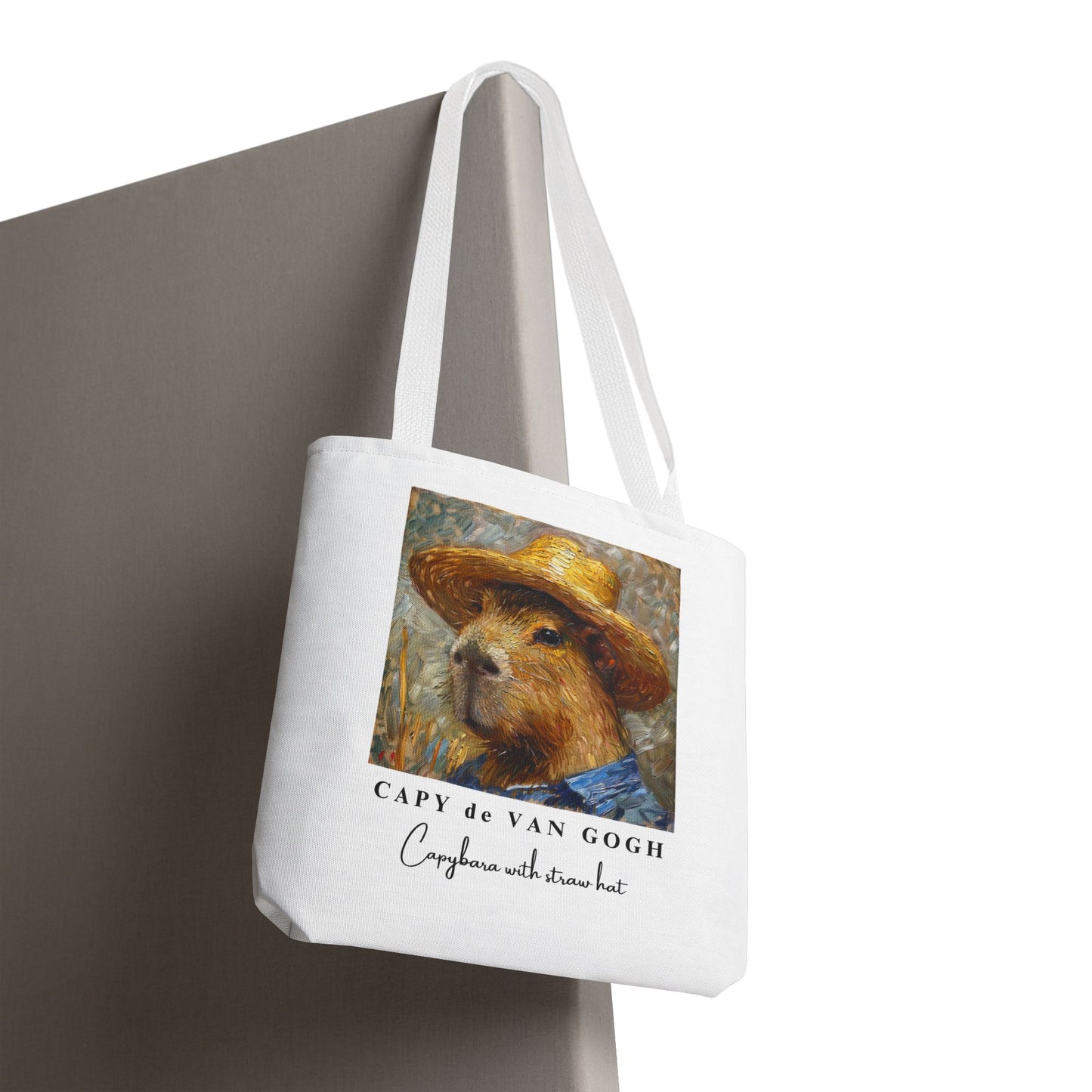 Capybara with a Straw Hat Tote Bag – CAPY de VAN GOGH Series – Funny Art Lover Gift, Animal-Inspired Canvas Bag