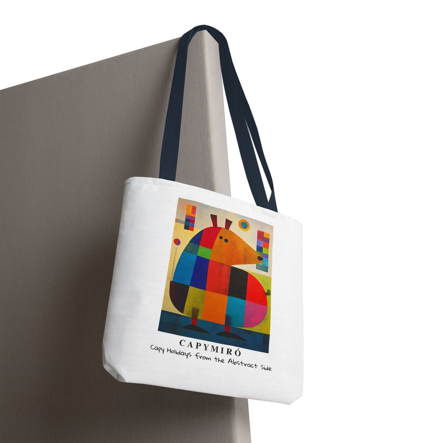 Capy Miro Christmas Tote Bag – Surreal Capybara Art – Capy Holiday from the Abstract Side – Joan Miró Inspired Canvas Bag Gift