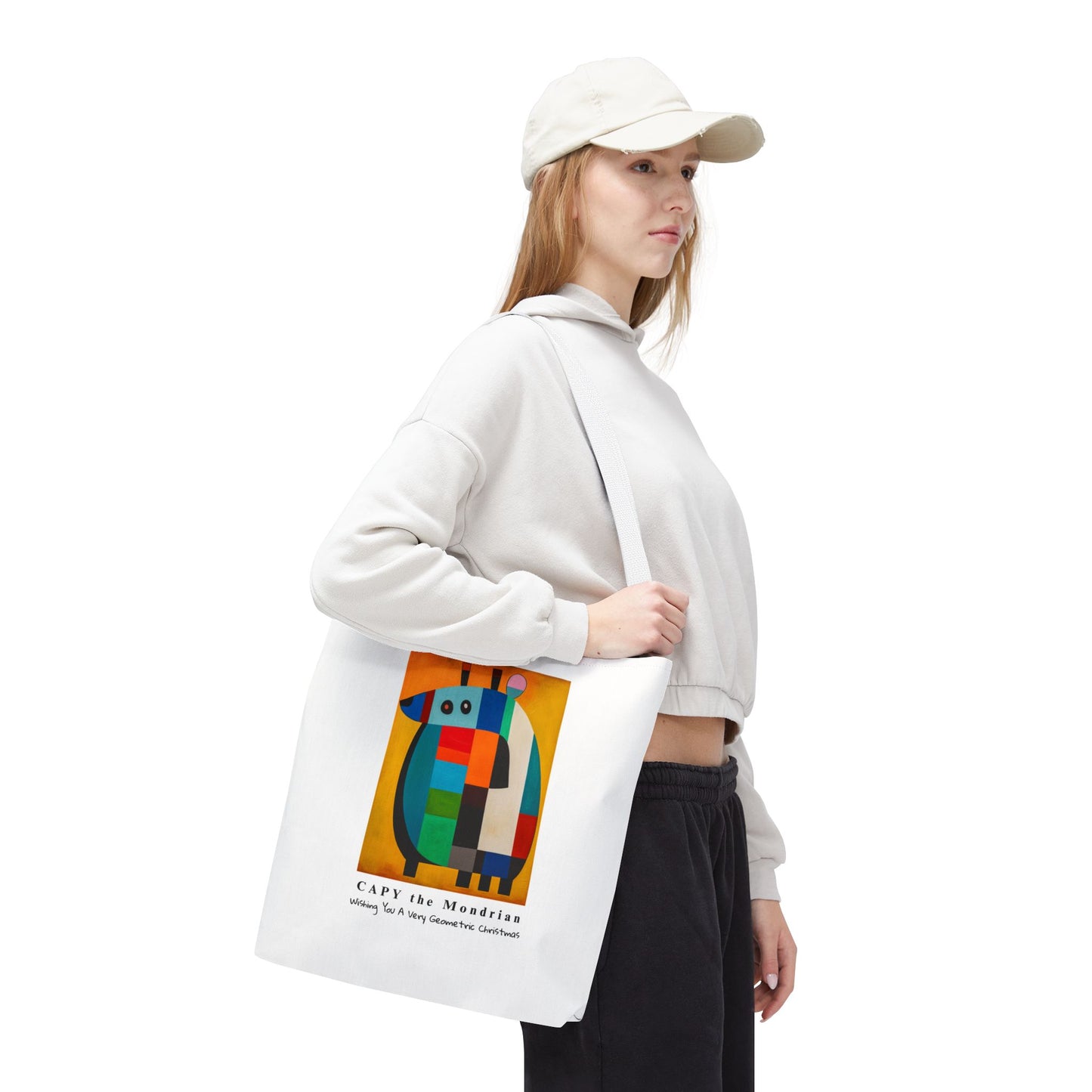 Capybara Christmas Tote Bag – CAPY the Mondrian Series – Wishing You a Very Geometric Christmas – Abstract Art Lover Gift