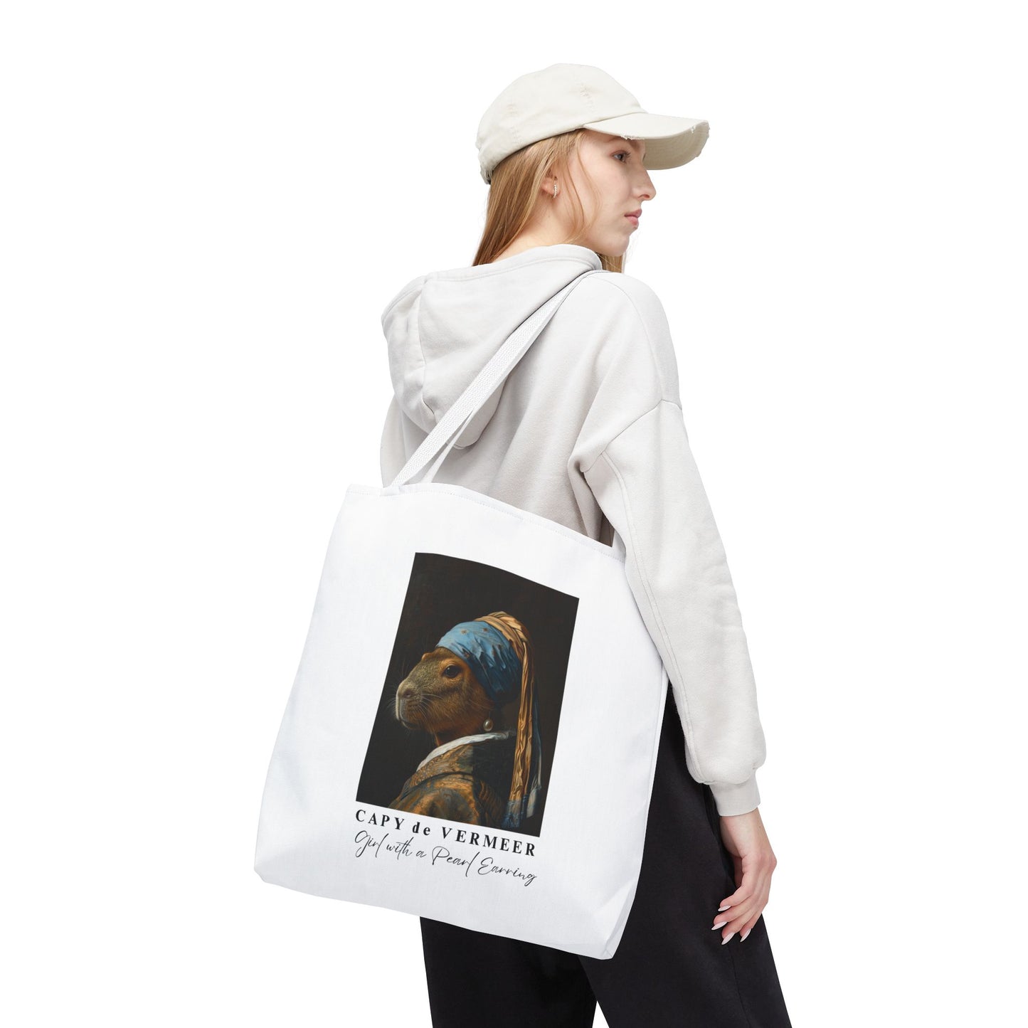 Capybara Tote Bag – Capy de Vermeer Girl with a Pearl Earring Parody – Funny Art Lover Gift, Quirky Canvas Bag