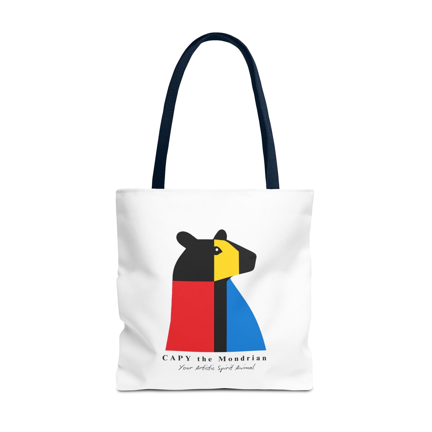 CAPY the Mondrian Tote Bag – Capybara Geometric Art Bag – Your Artistic Animal – Abstract Red Blue Yellow Canvas Tote