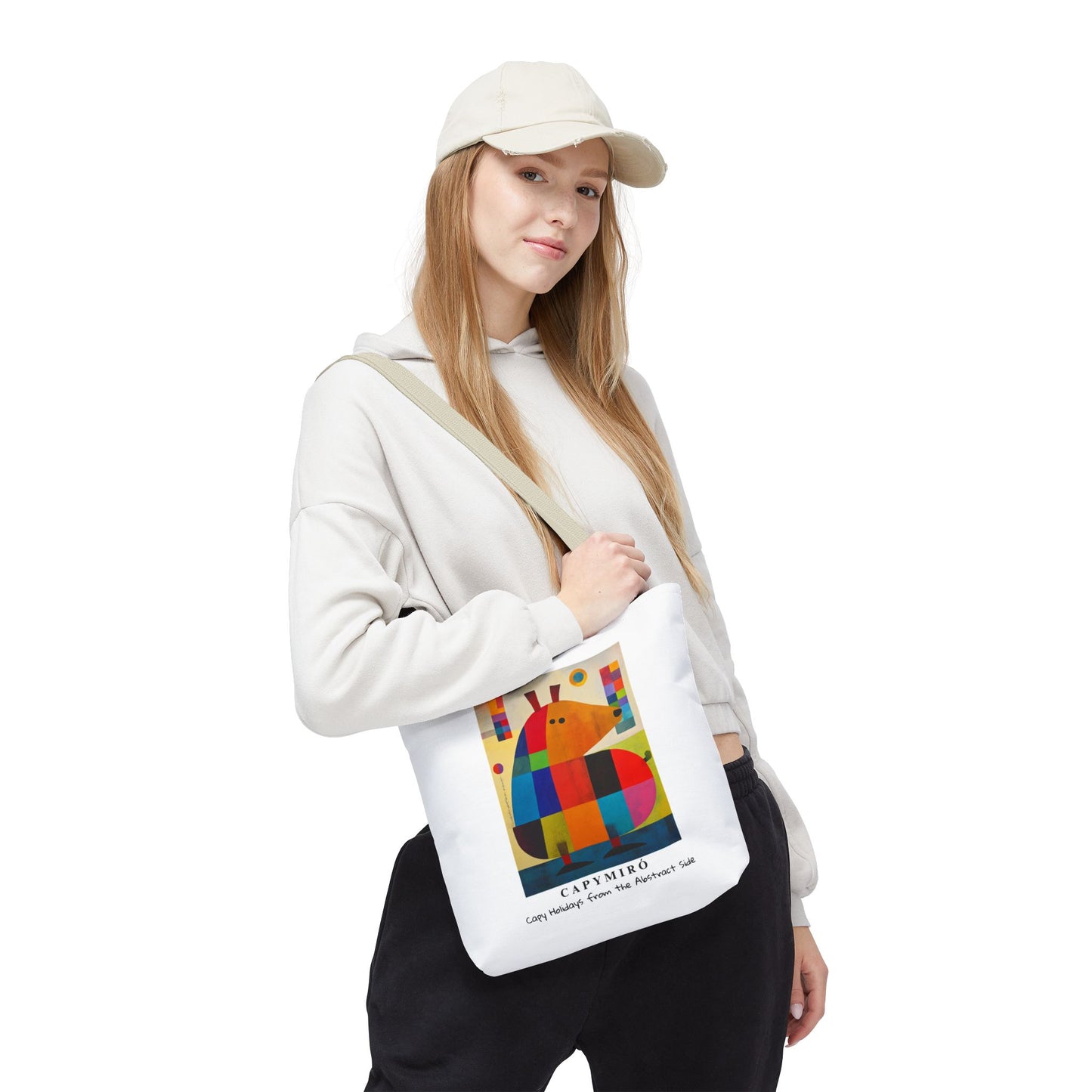Capy Miro Christmas Tote Bag – Surreal Capybara Art – Capy Holiday from the Abstract Side – Joan Miró Inspired Canvas Bag Gift