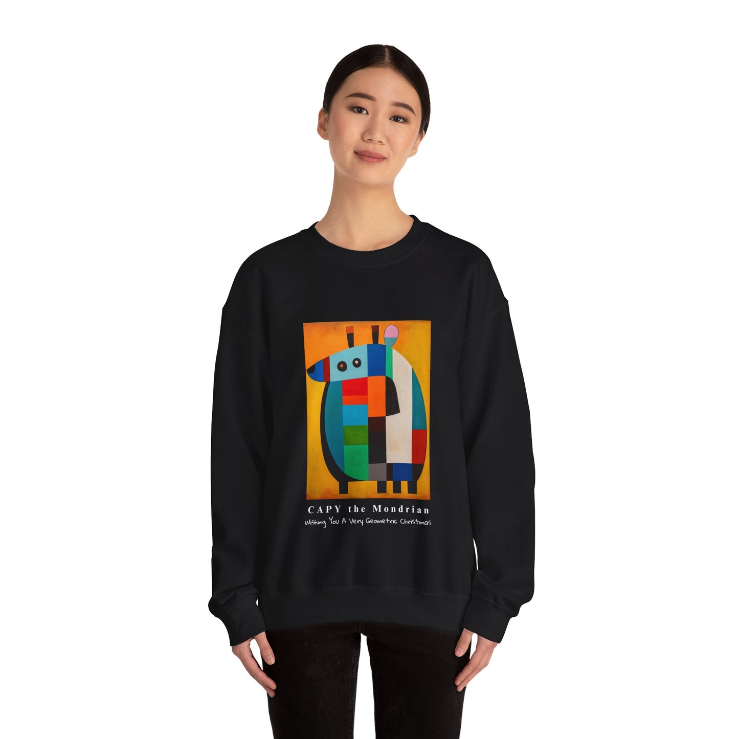 Capybara Christmas Sweatshirt – CAPY the Mondrian Series – Funny Abstract Holiday Gift