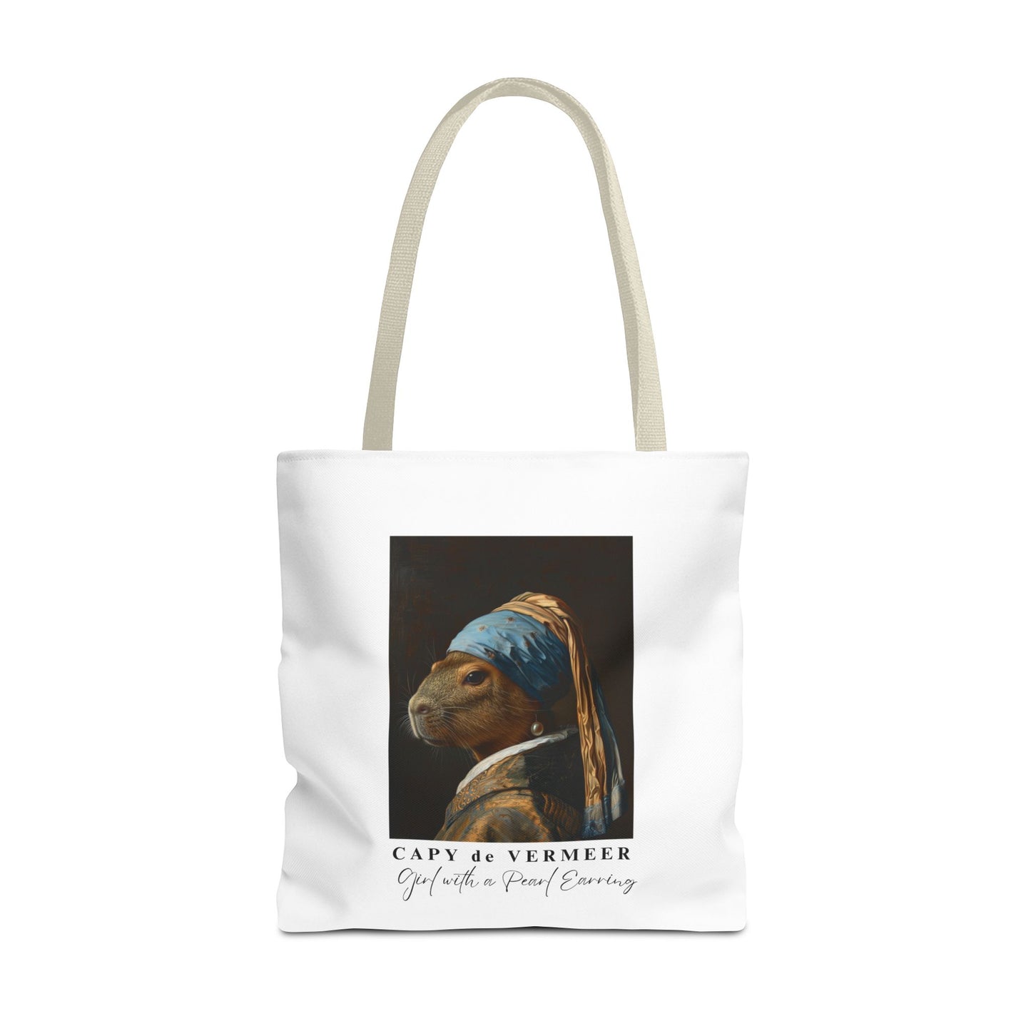 Capybara Tote Bag – Capy de Vermeer Girl with a Pearl Earring Parody – Funny Art Lover Gift, Quirky Canvas Bag