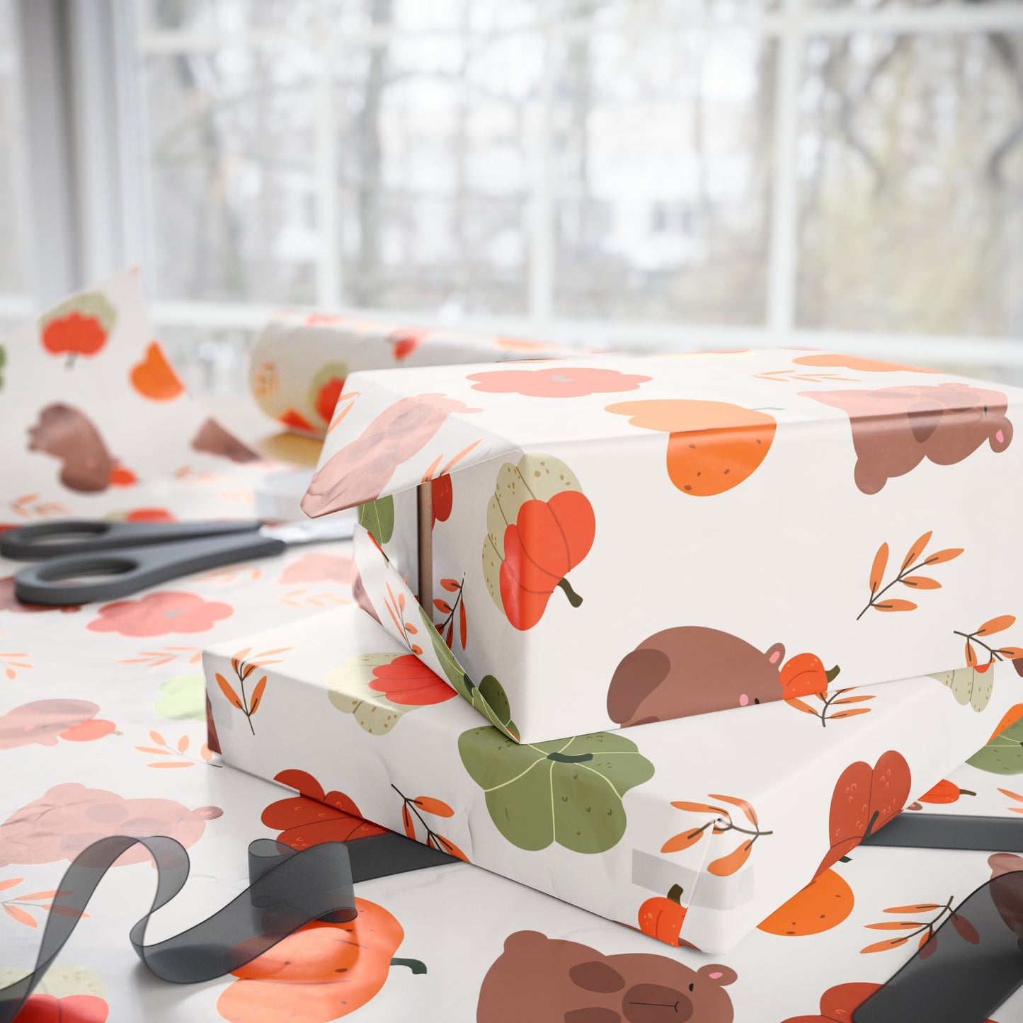 Capybara Pumpkin Wrapping Paper, Spooky Season Wrap, Cute Halloween Gift Wrap for Capybara Lovers, Fall Decorating, Party Supplies, Trick or Treat