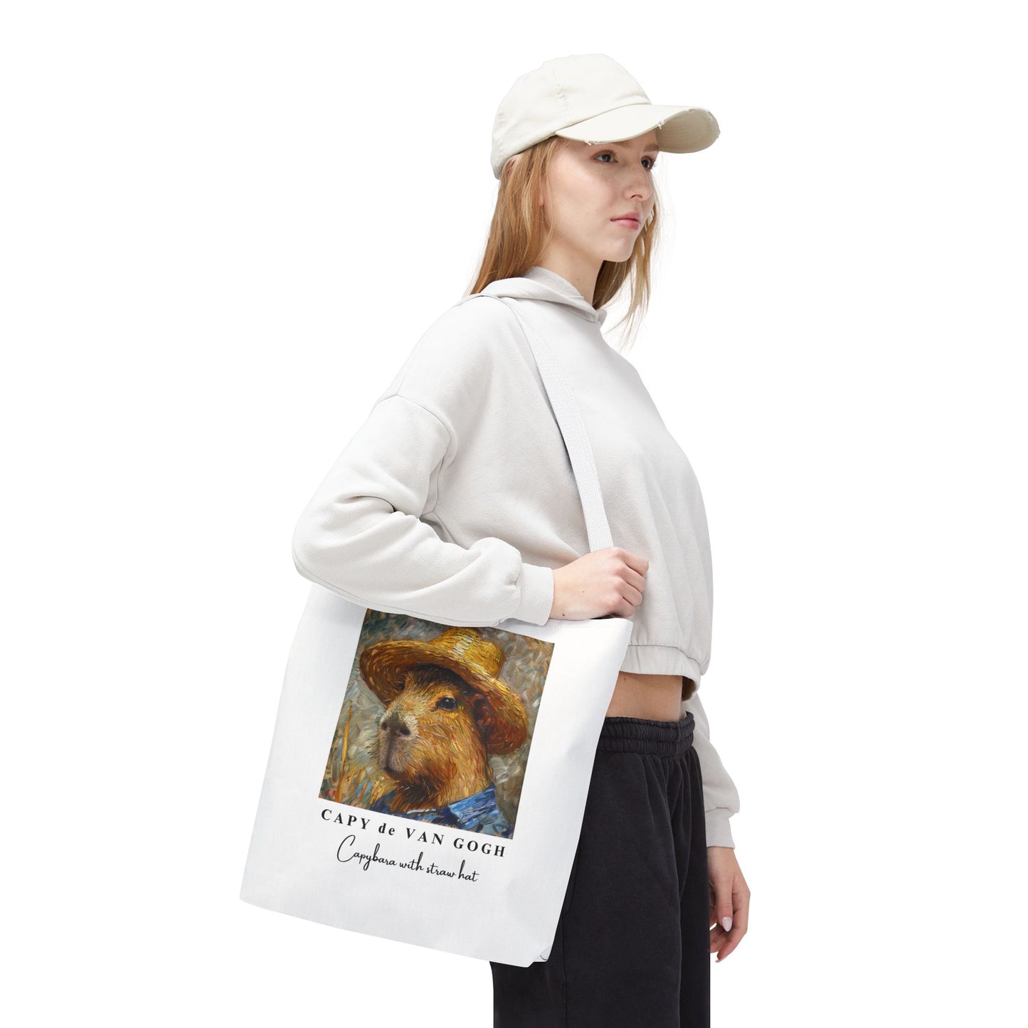 Capybara with a Straw Hat Tote Bag – CAPY de VAN GOGH Series – Funny Art Lover Gift, Animal-Inspired Canvas Bag
