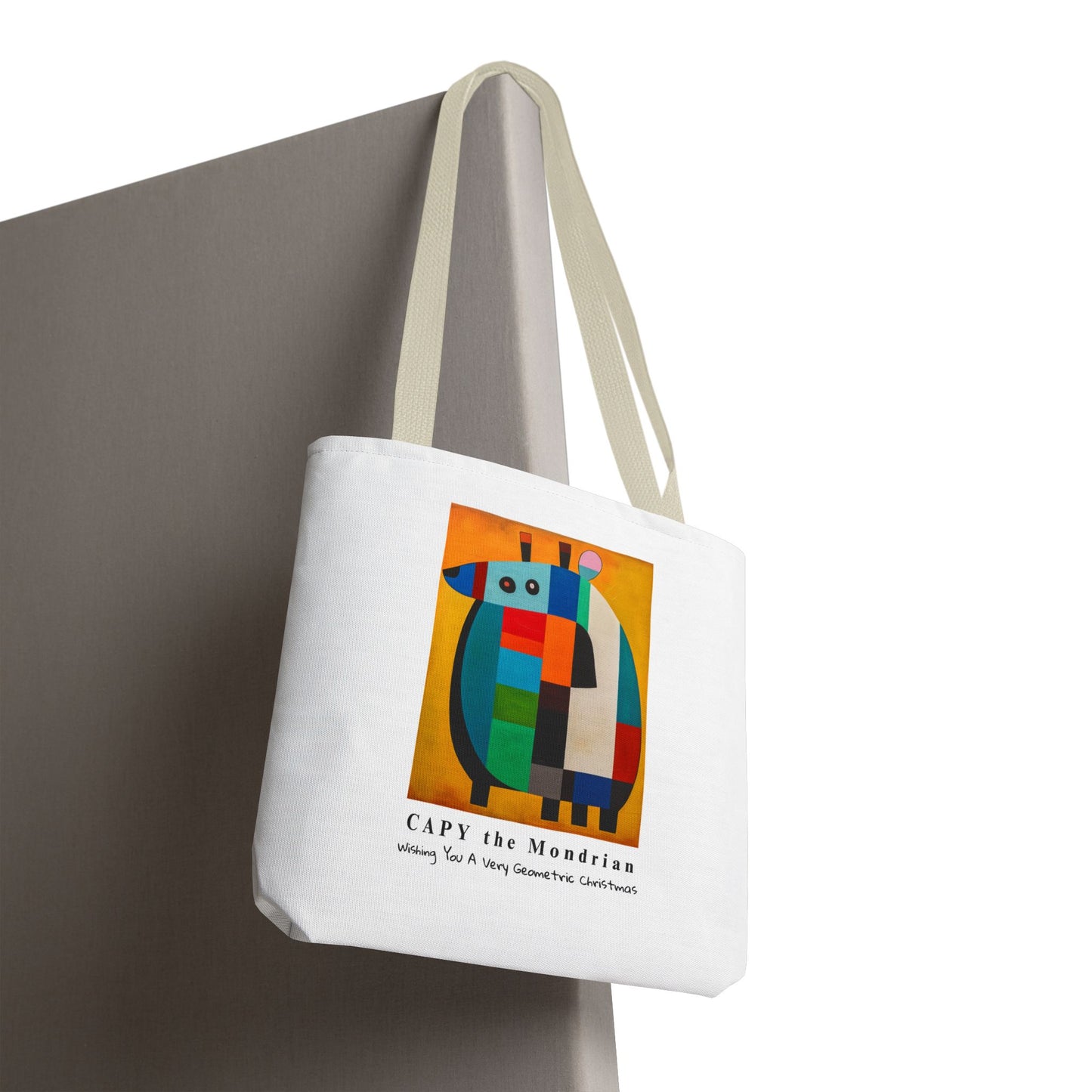 Capybara Christmas Tote Bag – CAPY the Mondrian Series – Wishing You a Very Geometric Christmas – Abstract Art Lover Gift